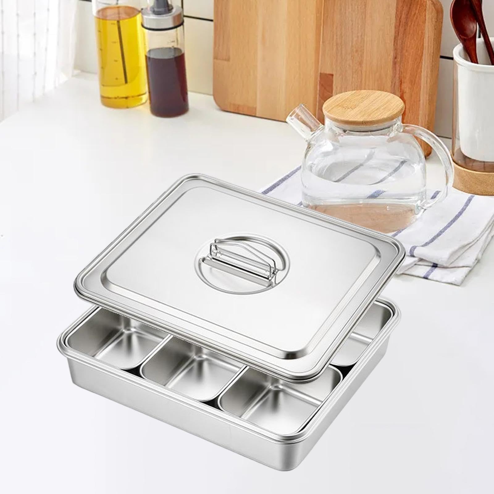 Juego de Calentadores de Comida para Buffet con Tapa, Resistente Al óxido, Bandeja Rectangular para Catering, Ideal para Fiestas, 6 Compartimentos, Individual
