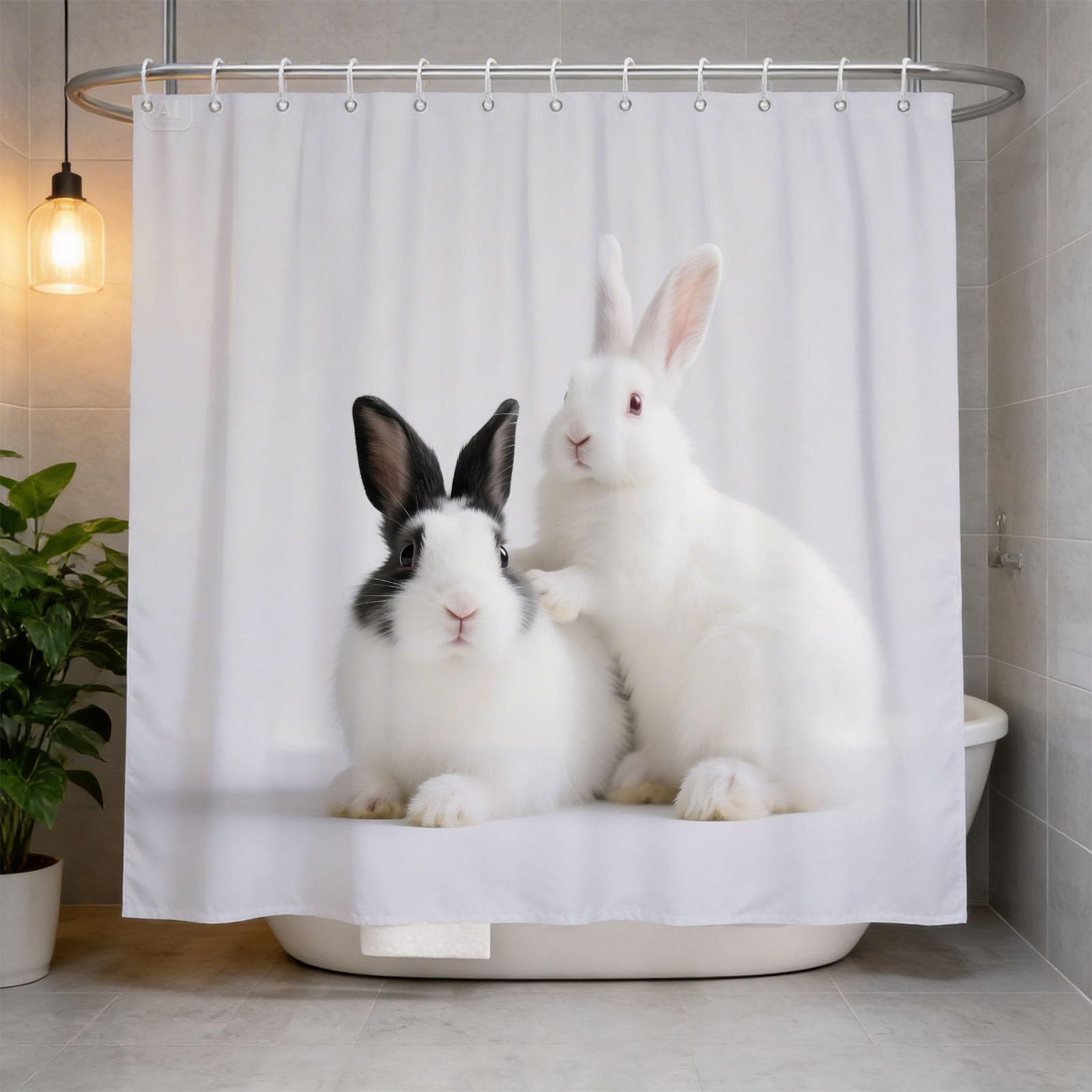 Hongduo 3D Cute Rabbit Shower Curtain for Stalls Bathtubs Cute Bathroom Decor Shower Curtain Set Polyester Fabric Waterproof 120x180cm/48X71 Inch with Hooks