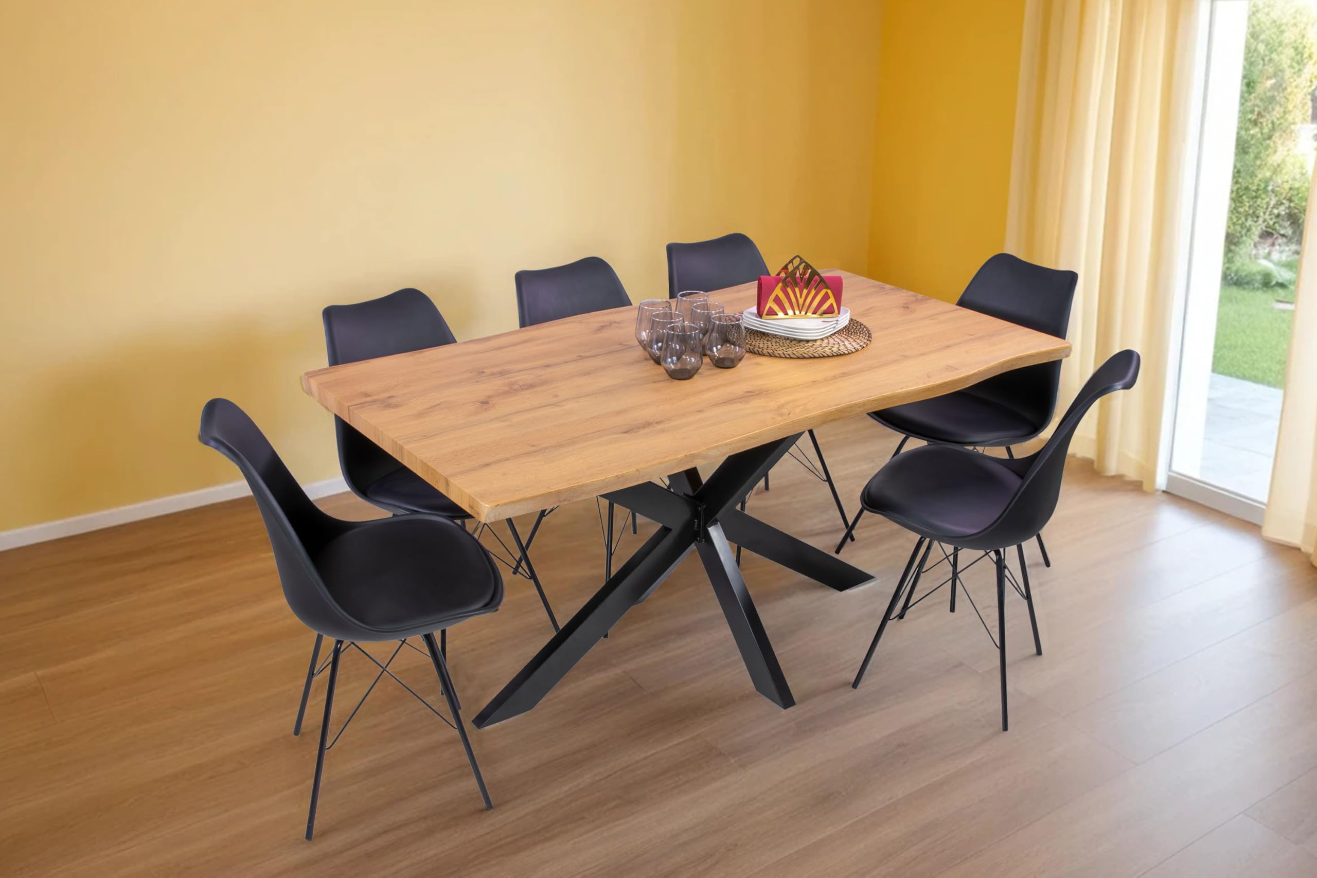 SAM Esstisch Josy 160x85 cm Holz Wildeiche-Optik Spider-Gestell schwarz