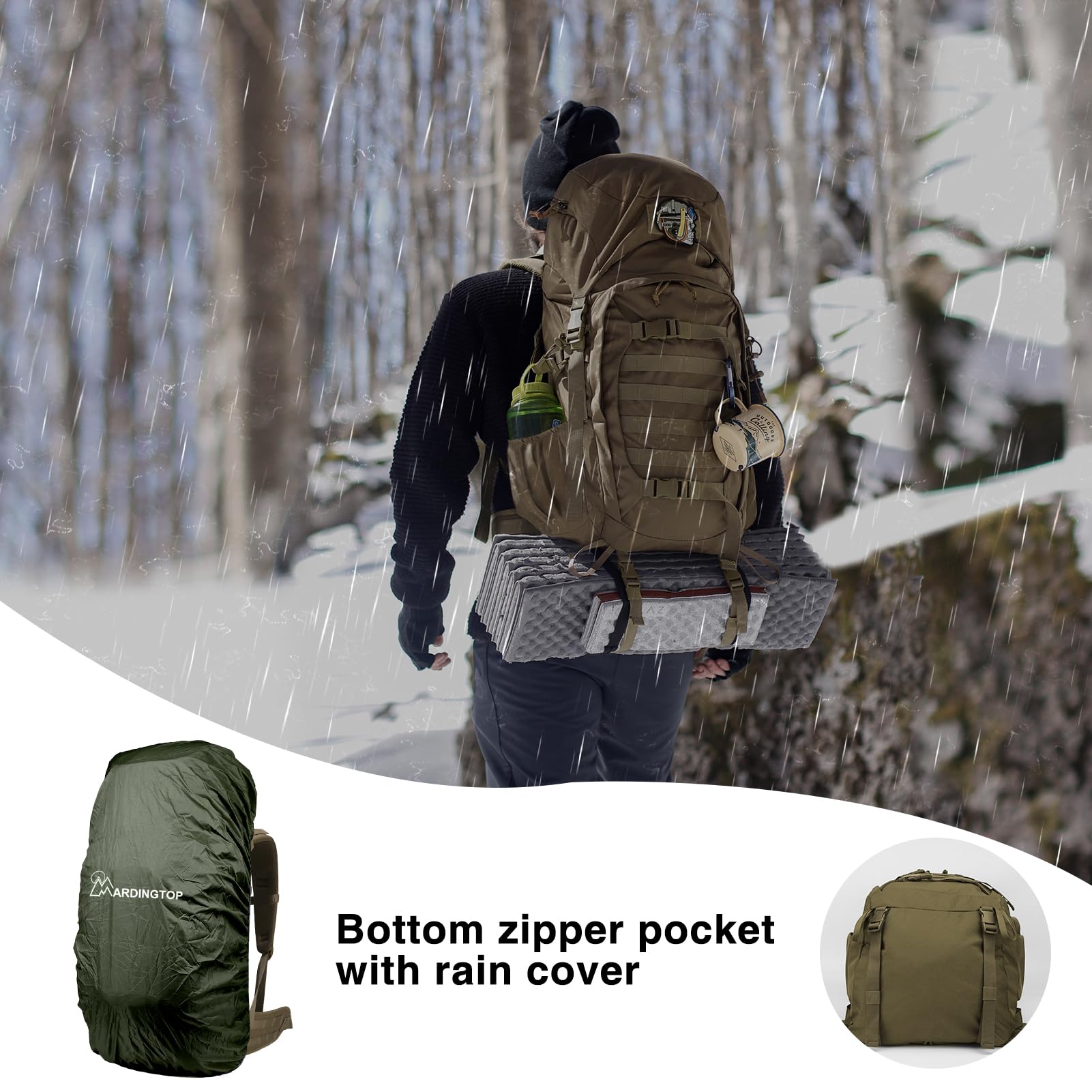 Mardingtop 50 Liter Taktischer Rucksack Trekkingrucksacke mit Regenhülle Reiserucksack für Backpacker Outdoor Wanderrucksäcke für Trekking,Wandern und Reisen
