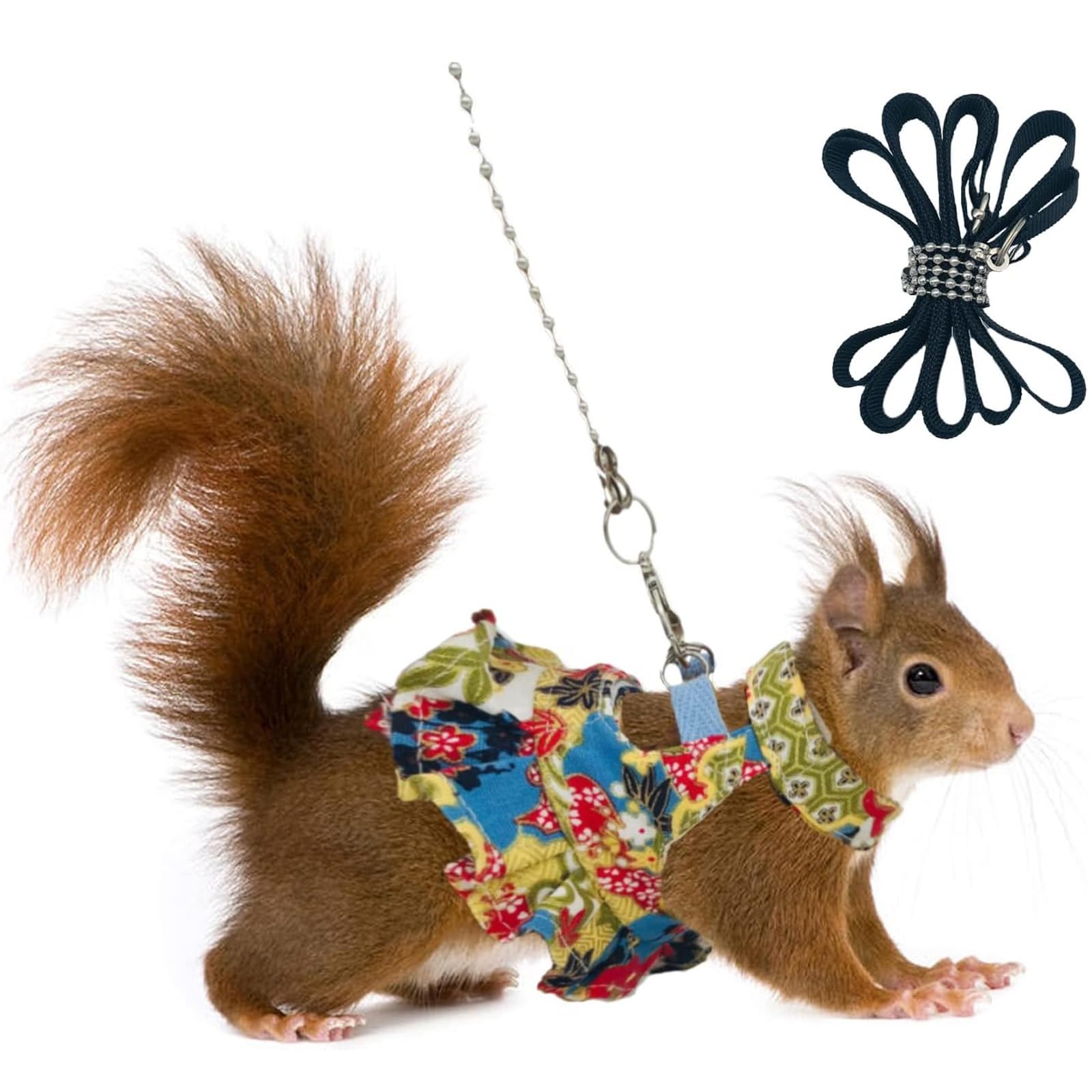 Guinea Pig Harness Skirt Clothes and Leash, Adjustable Hamster Ferret Harness and Leash Set, No Pull Walking Vest for Ferrets, Chinchillas and Similar Small Animals (flowercolor S
