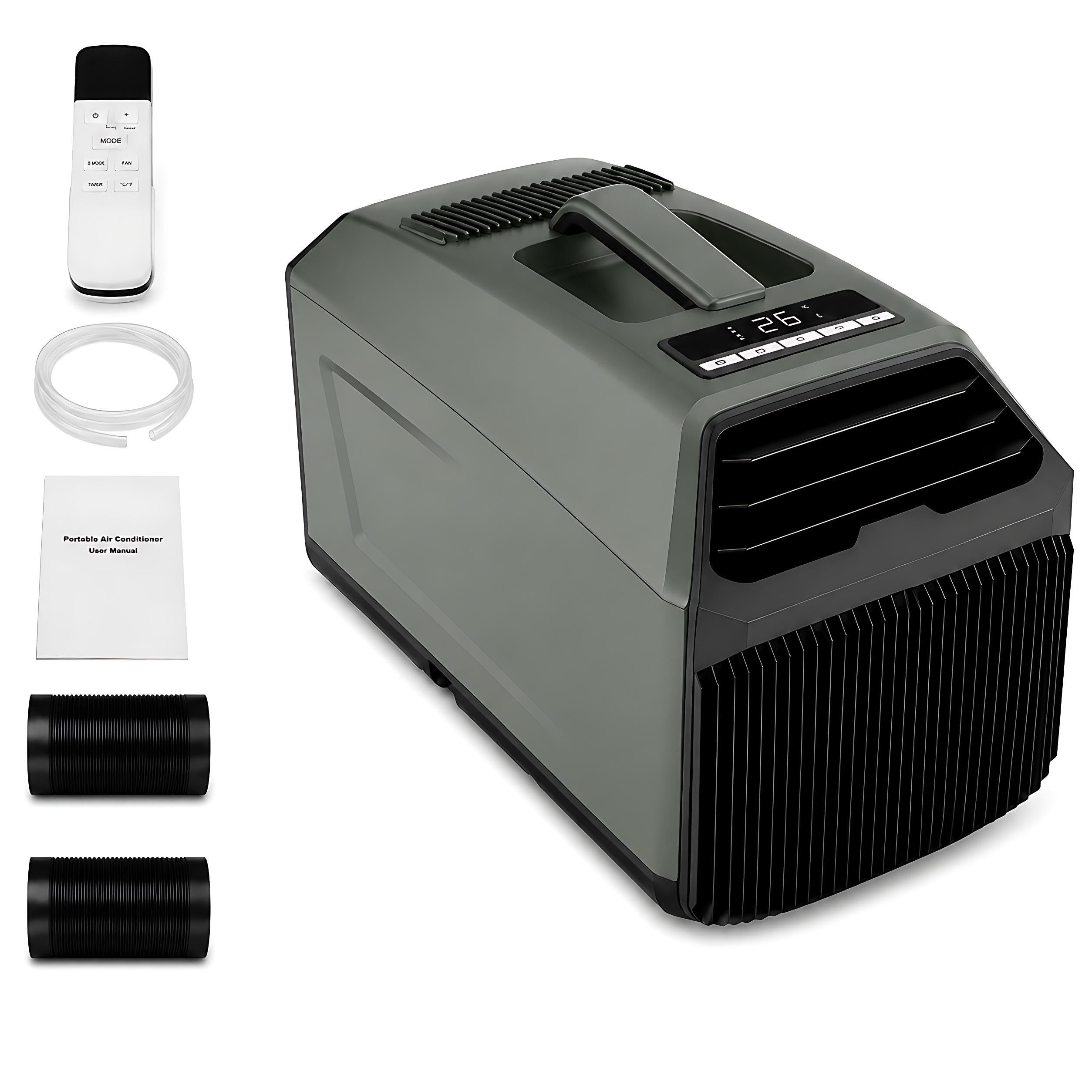 KPOUYYDS Small AC Unit, Portable Camping Cooler - 4500/5100 BTU Fast Cooling, Dual Hose, Self-Evaporating, 330W Low Wattage, True Dual-Rotor for Truck Cabins, Tent, RV, Off-Grid Living 4500BTU/AC