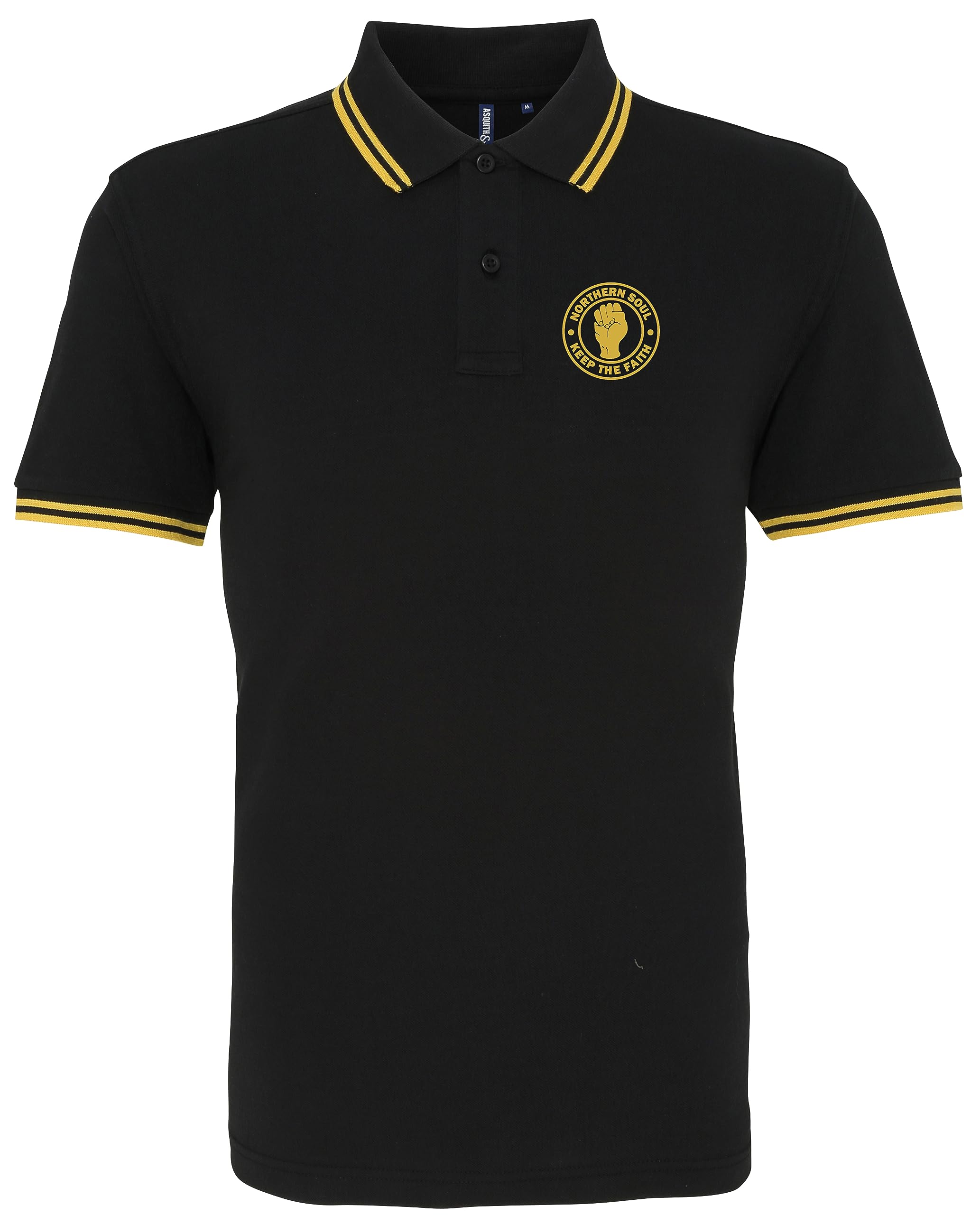 HiViz Kings Northern Soul Keep The Faith Embroidered Tipped Polo Shirt (L 42", Black & Yellow)