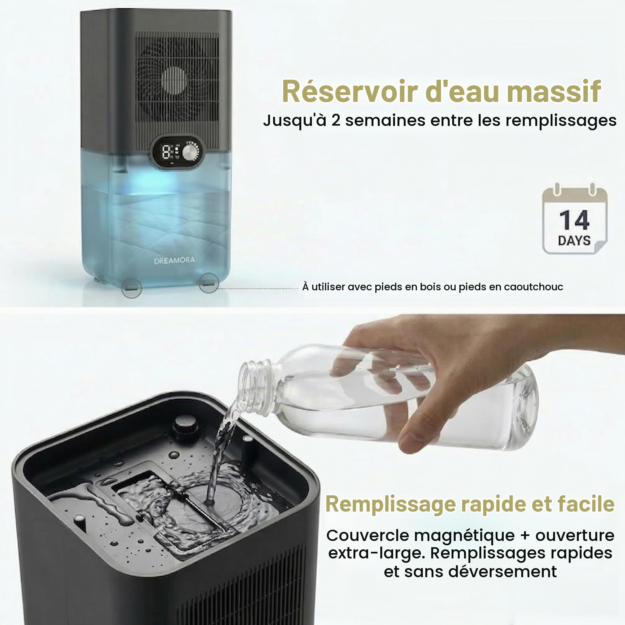 Refroidisseur Luna pour Matelas à Eau - Silencieux et Compact | Confort Réversible Double Face, Circulation Liquide Réfrigérée, Endormissement Profond, sans Abonnement ni Frais Cachés -Gris