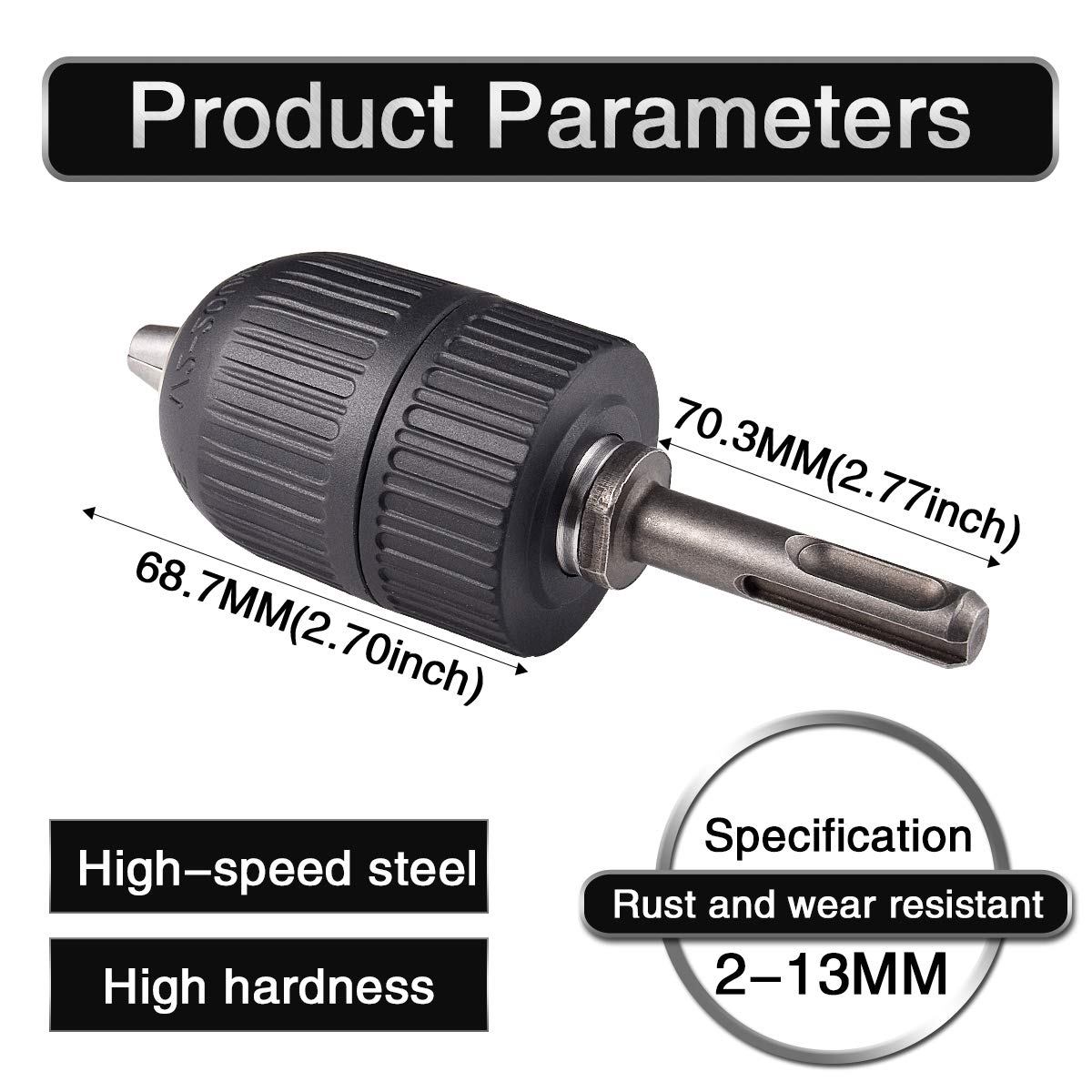 HOHXEN Keyless Large 3-Jaw Drill Chuck Screwdriver Adapter with Quick-change 1/4