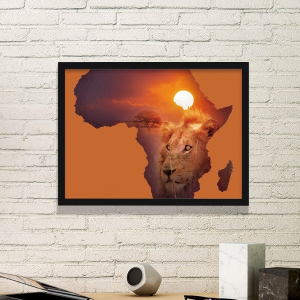 Cadre photo lion et continent africain, une idée cadeau design pour habiller les murs de la maison