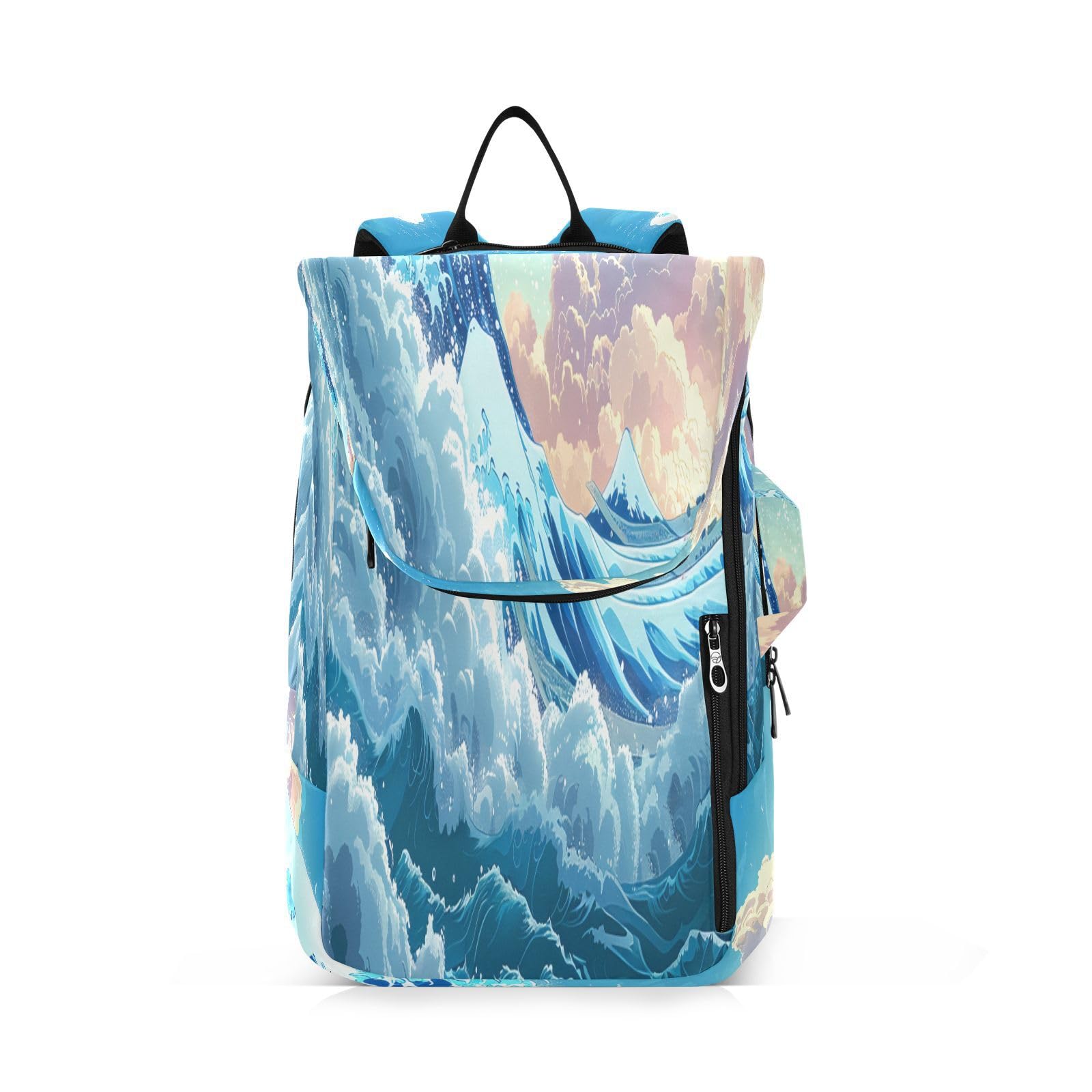 DUOBU Tennis Bag Blue and White Wave Large Waterproof Pickleball Bag for Men and Women Crossbody Backpack for Tennis Badminton Pickleball Racketball