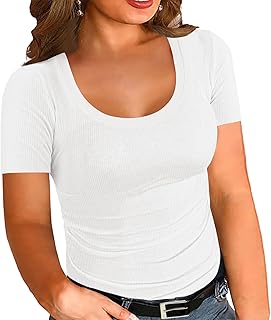 Women's Plus Size Tops Short Sleeve Scoop Neck T Shirts Summer Ribbed Kn...
