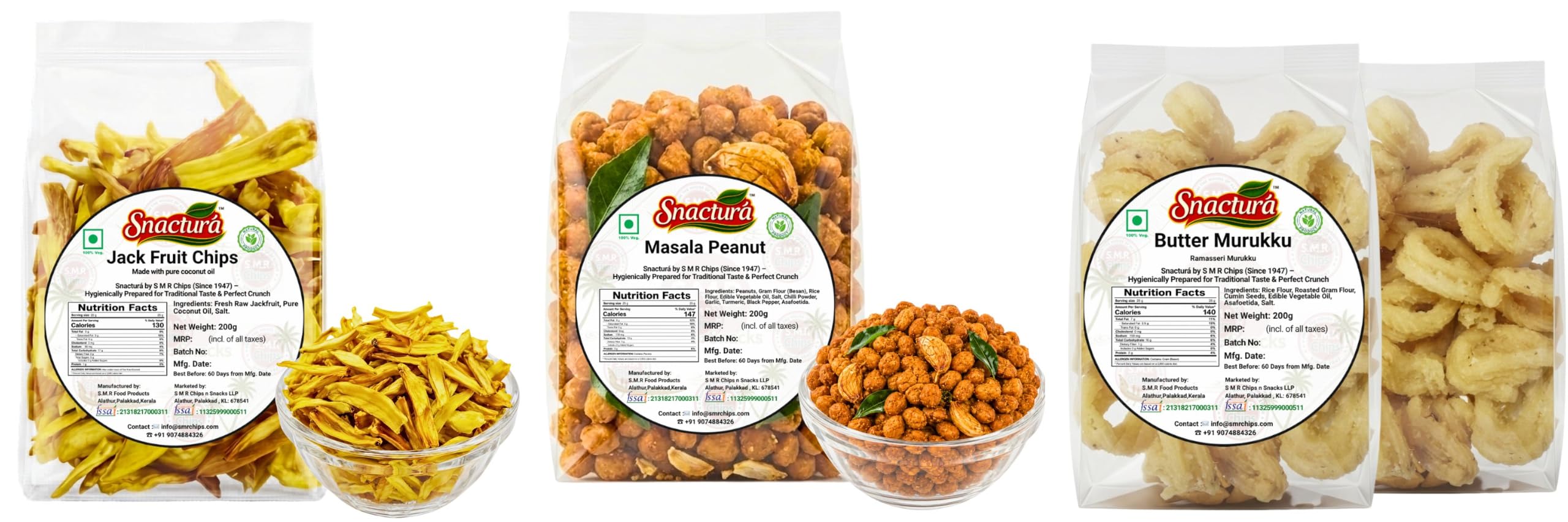 snacturá jackfruit chips + masala peanuts + butter murukku (200g each)