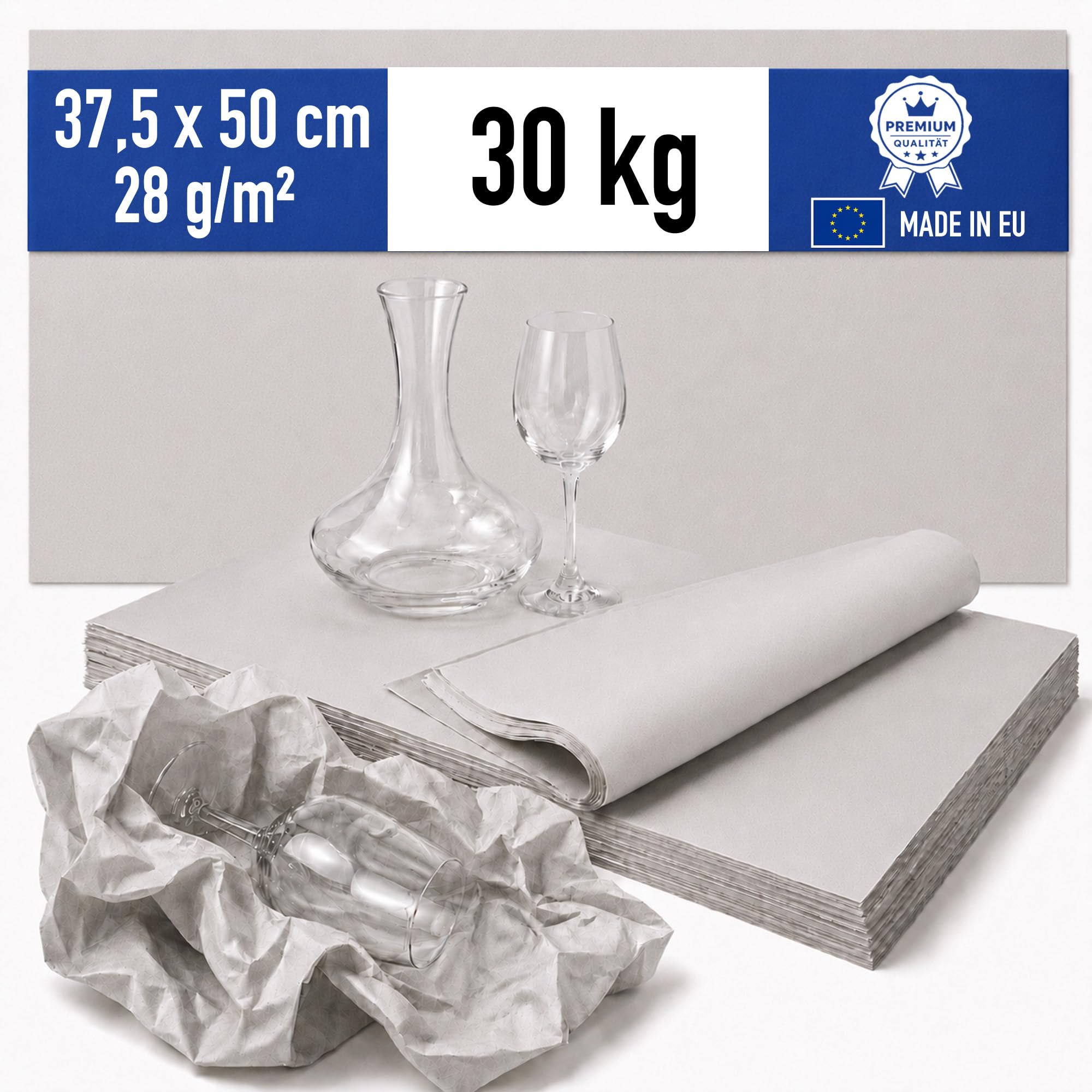 Packseide Packpapier 37,5x50cm 28g/m² Umzug Einschlagpapier aus 100% Recyclingpapier - nachhaltiges Polsterpapier Knüllpapier - 5-30 kg