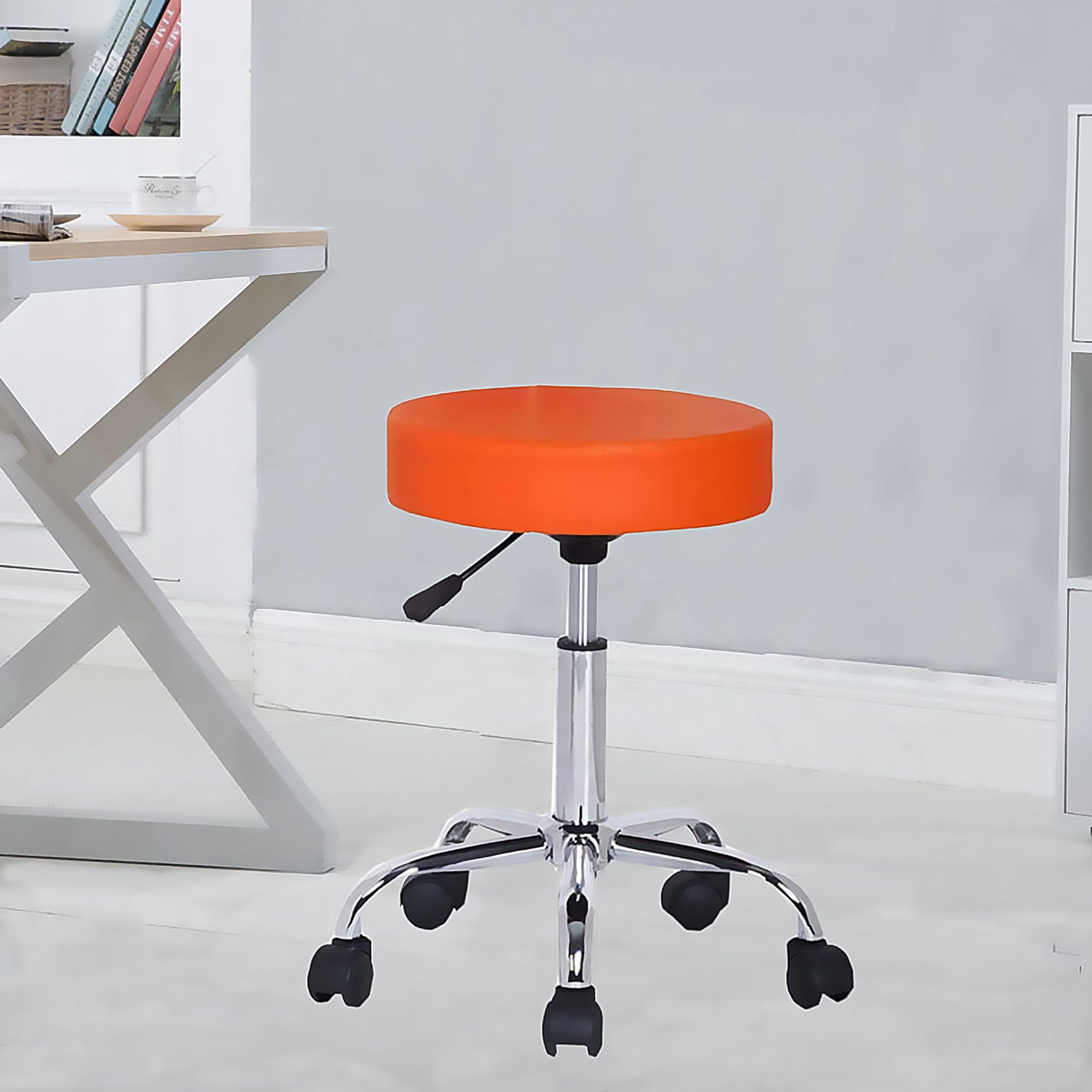Ngfc Doctor Stool with Adjustable Height, Wheels and Bonded Leather Upholstery, Sitting Stool for Home & Office (Modern, Black) (Modern, Orange)-picture-31