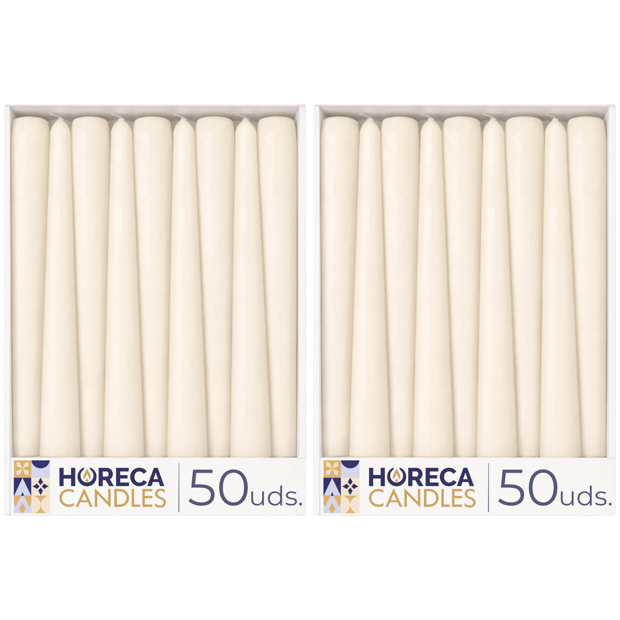 Horeca Candles Velas cónicas de color marfil sin perfume, 10 pulgadas, juego de 100 velas sin humo y sin goteo, 8 horas de tiempo de combustión, calidad europea premium para decoración del hogar