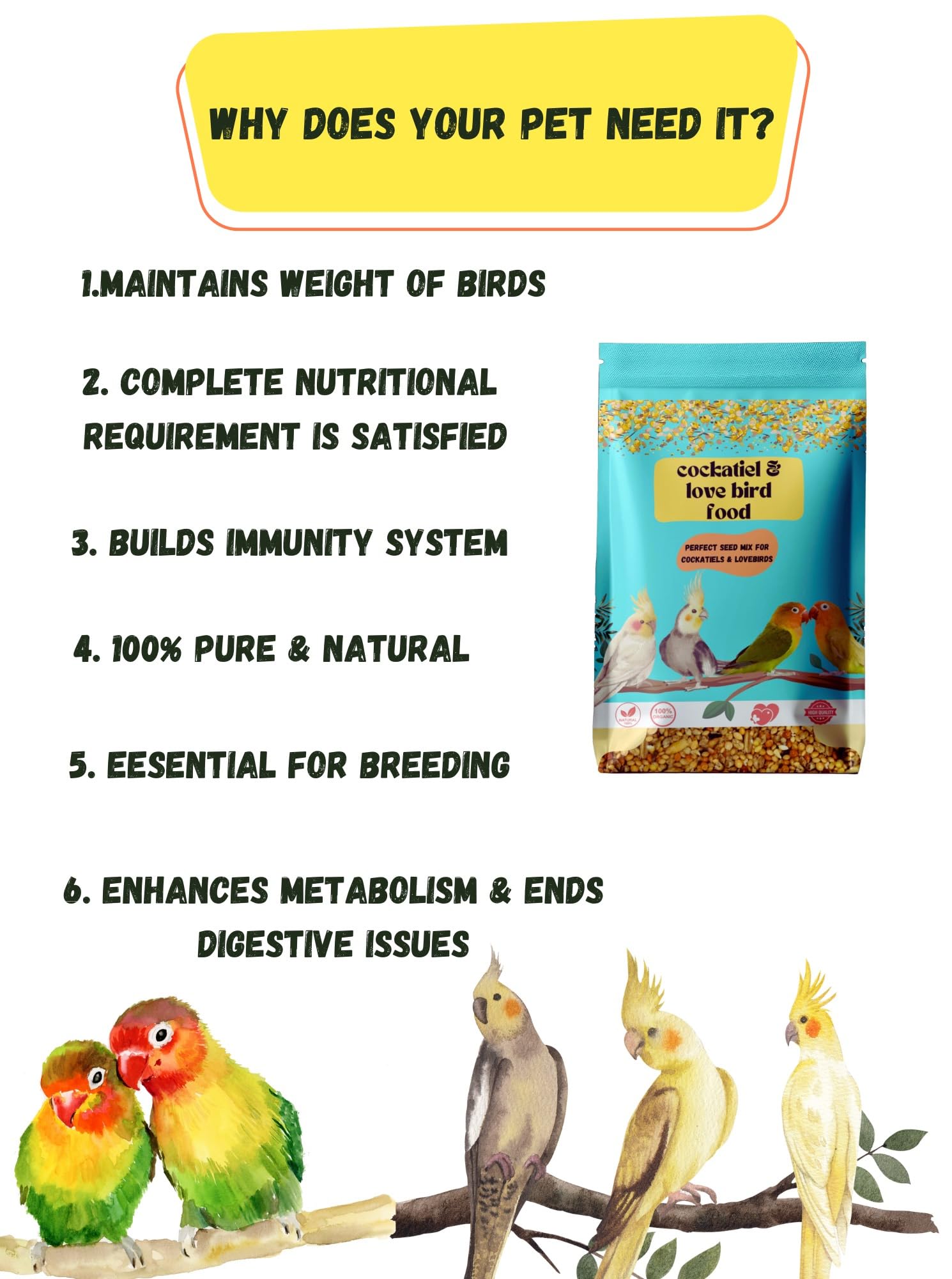 ONELINK MALL Bird Food for Cockatiel & Lovebirds Mix Seeds, Canary Seed, Sunflower Seed, All Stage Bird Food, Natural and Healthy Premium Mix Seeds, (Mix Seed) (Cocktail Love Birds Mix 2400 gm) 1