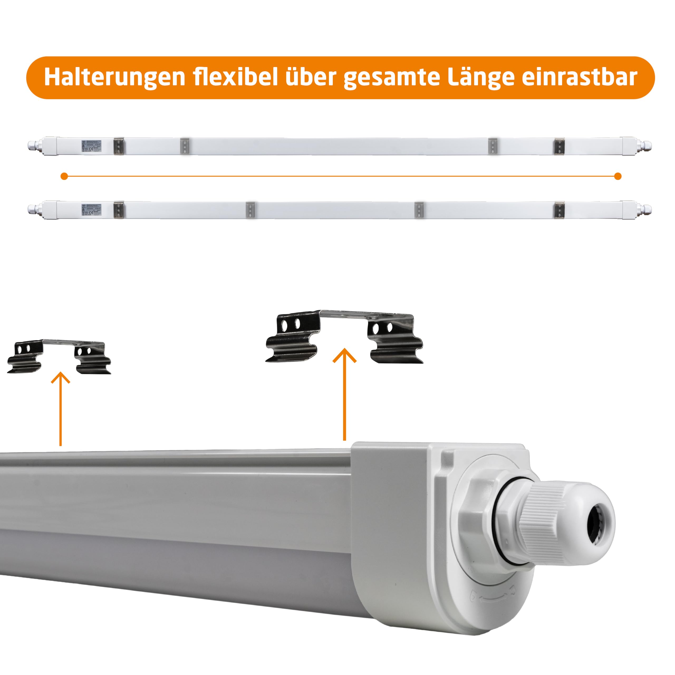 Proventa LED Feuchtraumleuchte 150cm 2-Pack IP65 46W 5520lm 4000K Neutralweiß - durchverdrahtet, verknüpfbar, Wannenleuchte, Werkstattleuchte, Garagenbeleuchtung, Kellerlampe, Leuchtstoffröhre
