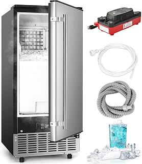 ICYGLEE Commercial Under Counter Ice Maker with Drain Pump - 100lbs/Day, 24lbs Storage, Auto-Clean, Stainless Steel