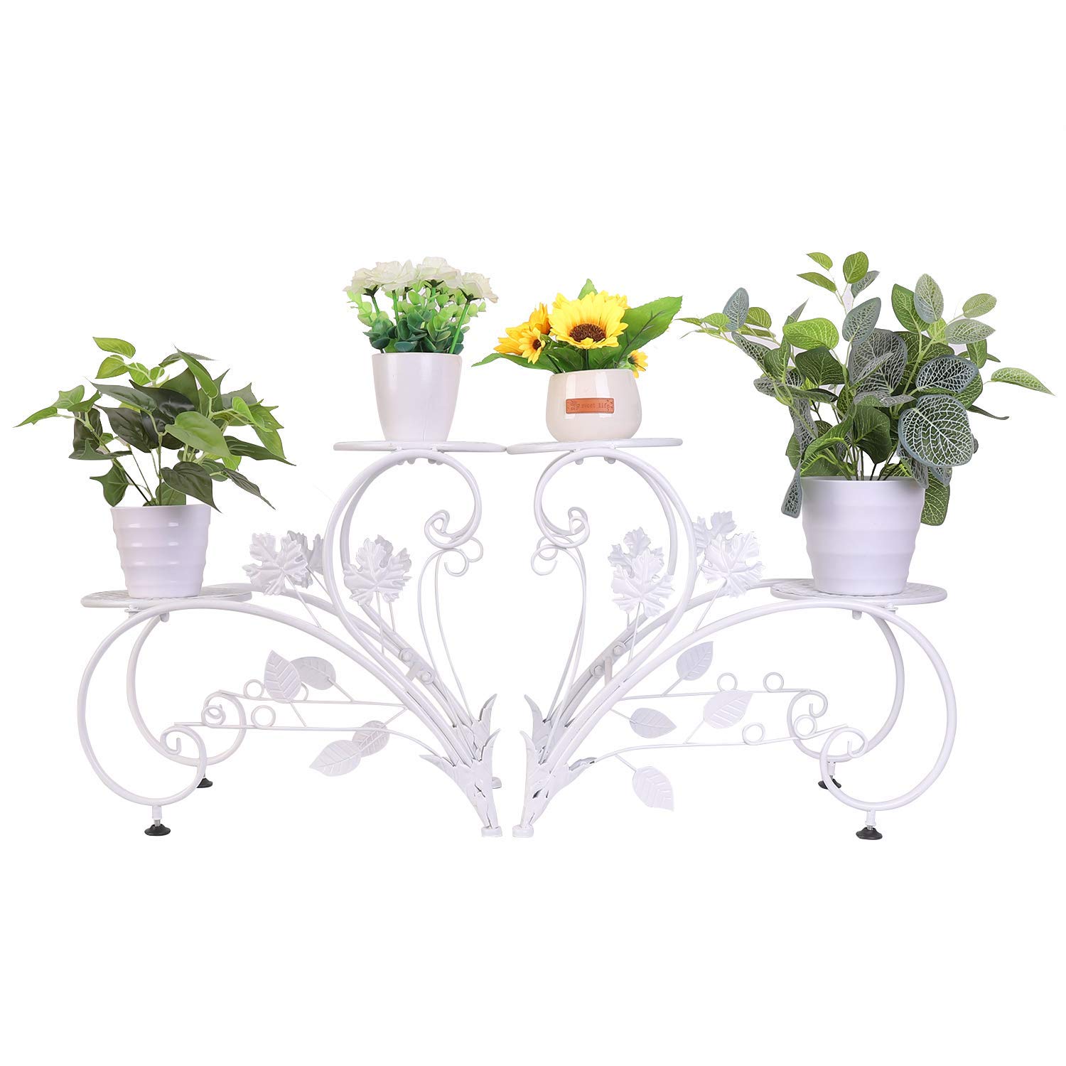 UNHO Scaffale per Piante in Ferro battuto, portavasi da Balcone Porta Piante da Interno Bianco con 4 Ripiani portavasi da Esterno in Ferro espositore vasi per terrazza Giardino Patio 93x40x23 cm