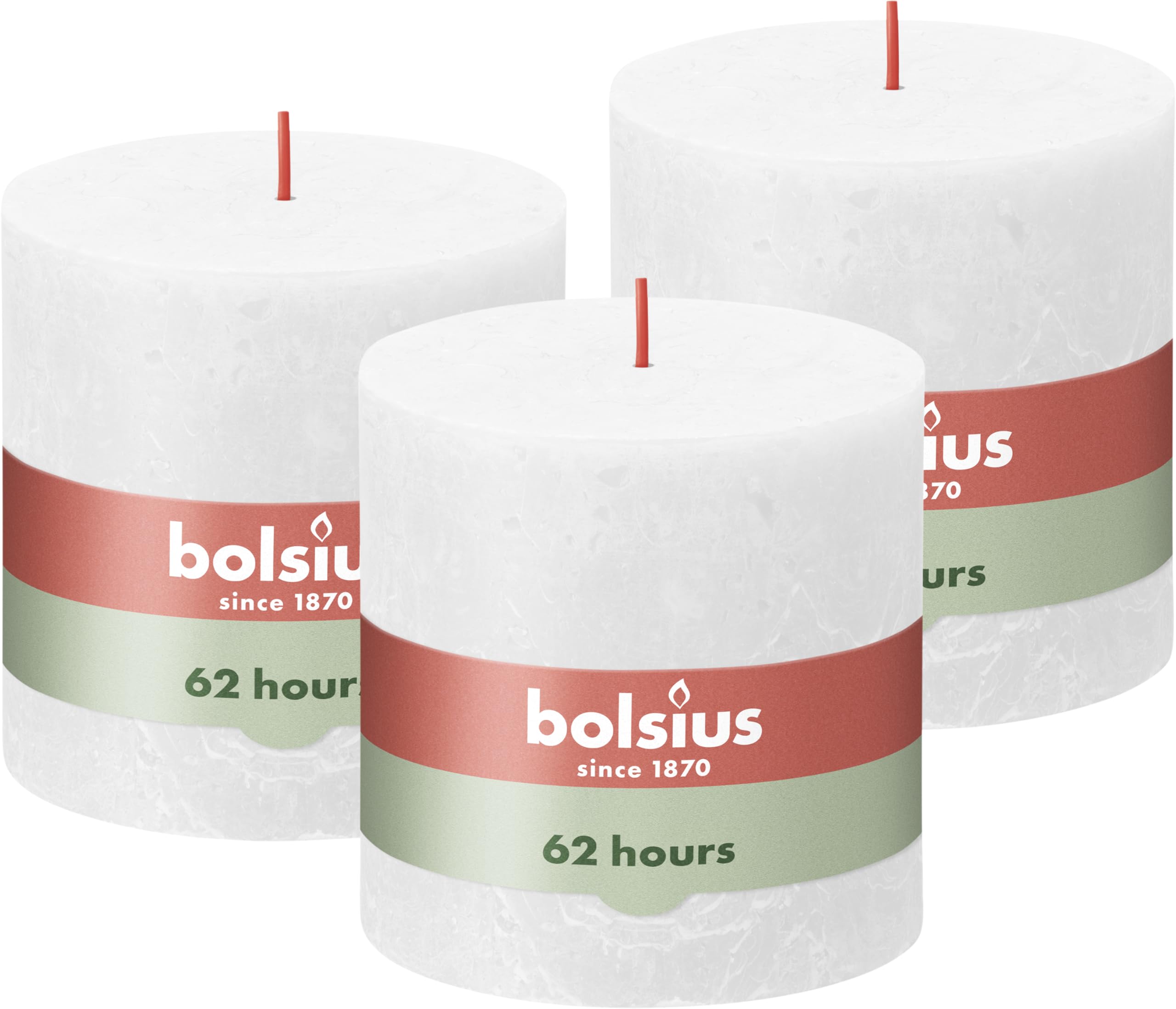 Bolsius - Rustik Vela XXL – Blanco – 3 unidades – 10 x 10 cm – Velas decorativas para el hogar – Duración de combustión 62 horas – sin perfumar – Cera vegetal natural – Sin aceite de palma