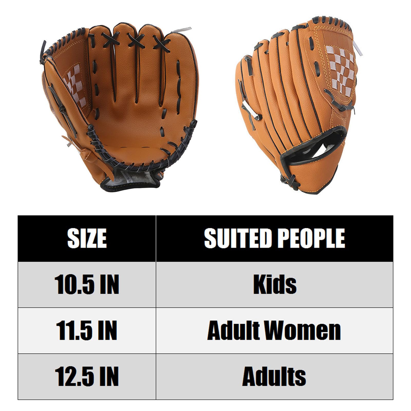 Gant de Baseball Cuir PU pour Jeunes, Main Gauche, Poche Profonde, Points Renforcés