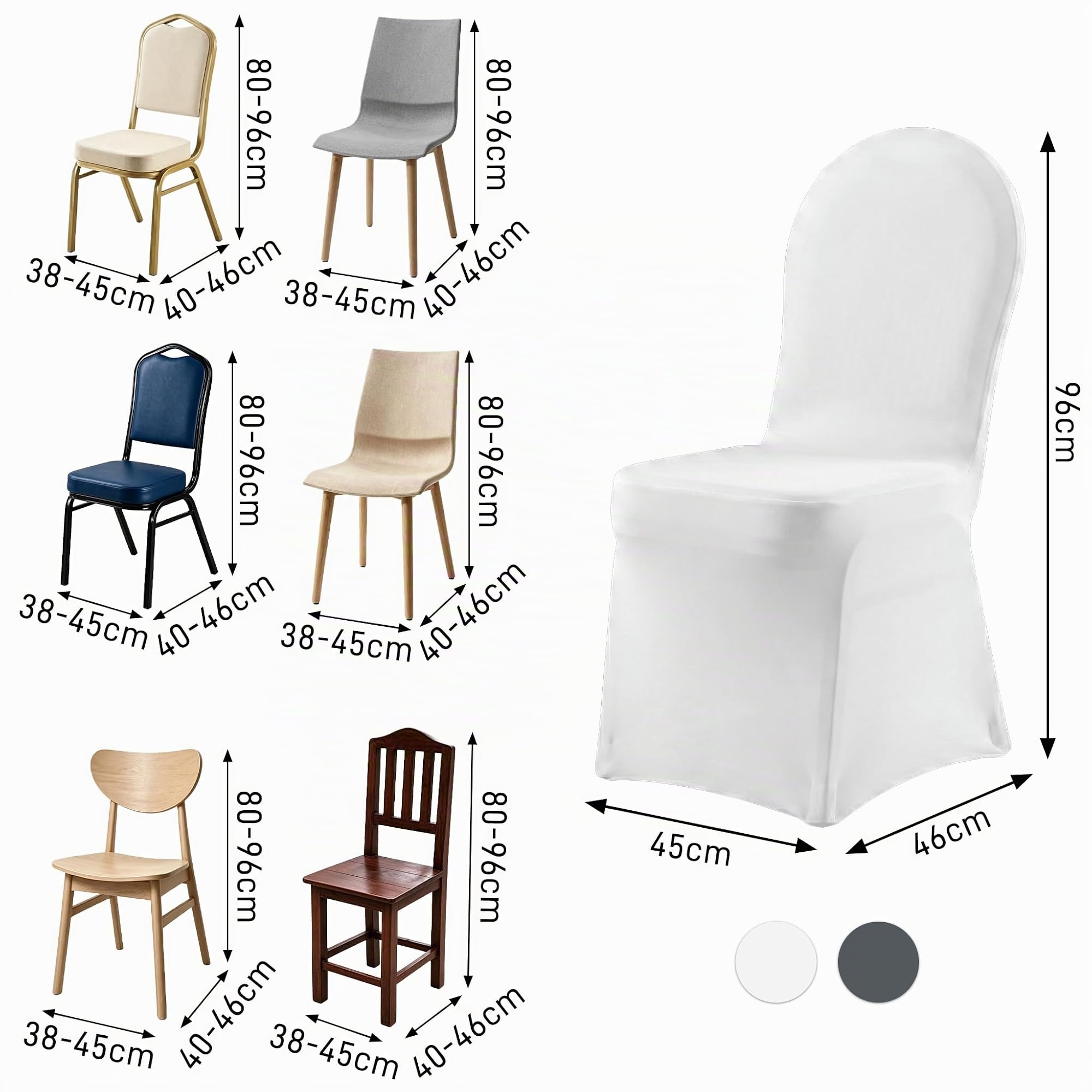 Aufun Lot de 50 Housses de Chaise universelles en Lycra pour Salle à Manger, Mariage, hôtel, Restaurant, Banquet, fête, Blanc 50 pezzi Bianchi Blanc