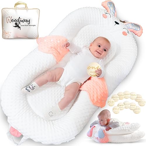 Almohada de apoyo infantil con paneles laterales ajustables, cojín portátil con círculos de hitos para 0 a 12 meses, color rosa (rosa)