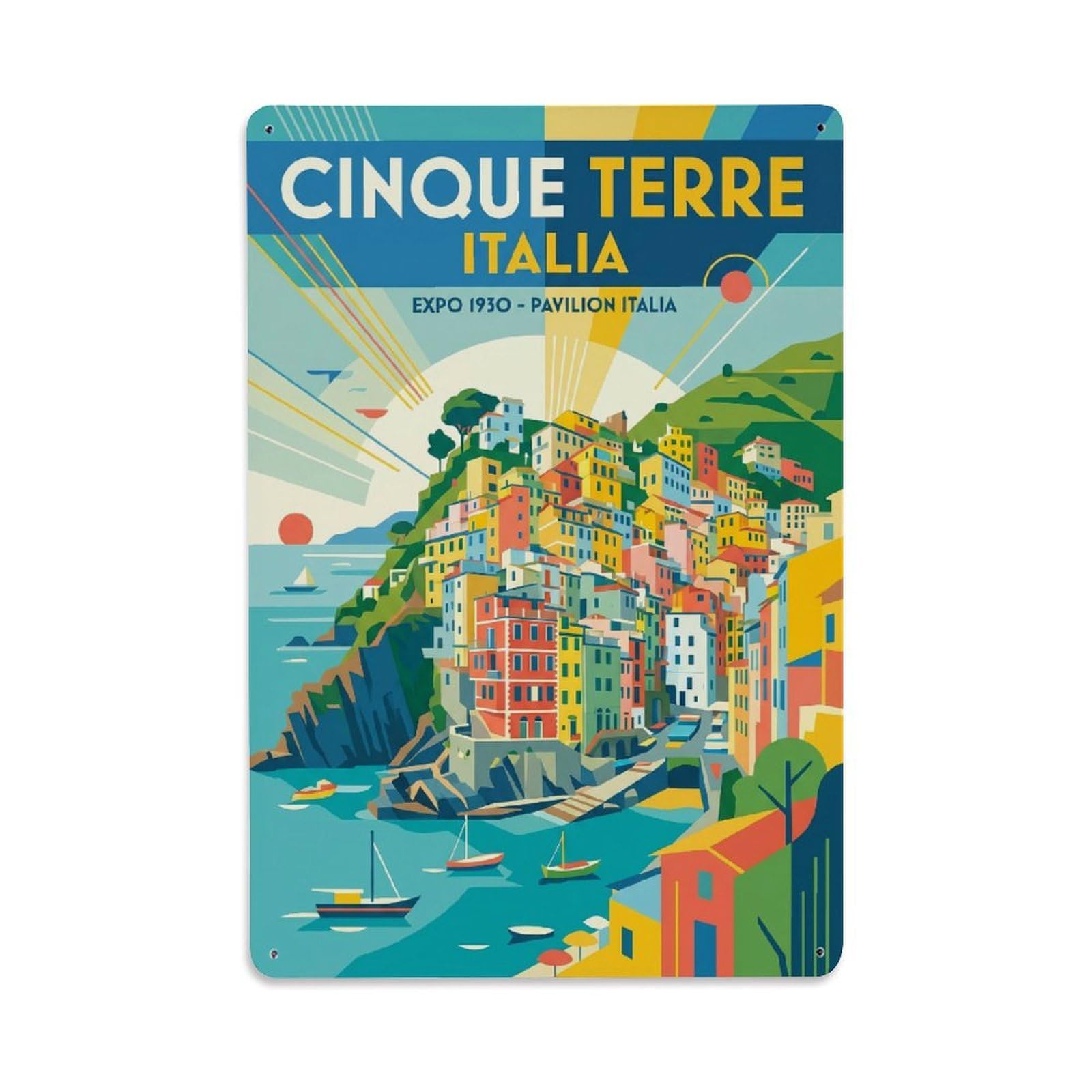 Huiyhb 8X12inch(20X30cm) Vintage Travel Cinque Terre Italy Hillside Metal Tin Sign