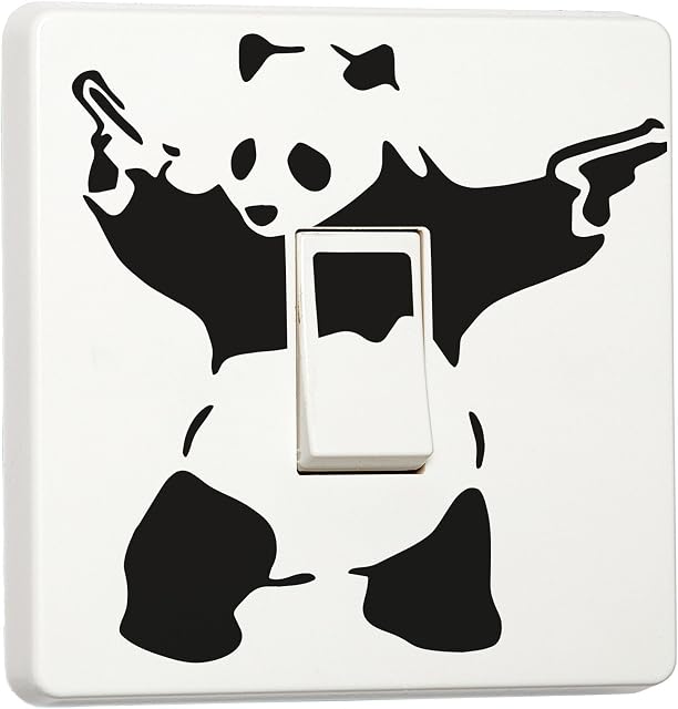 Pack of 2 Banksy Graffiti Art Panda with Guns Single Light Switch Cover Vinyl Sticker, Home Decor Art