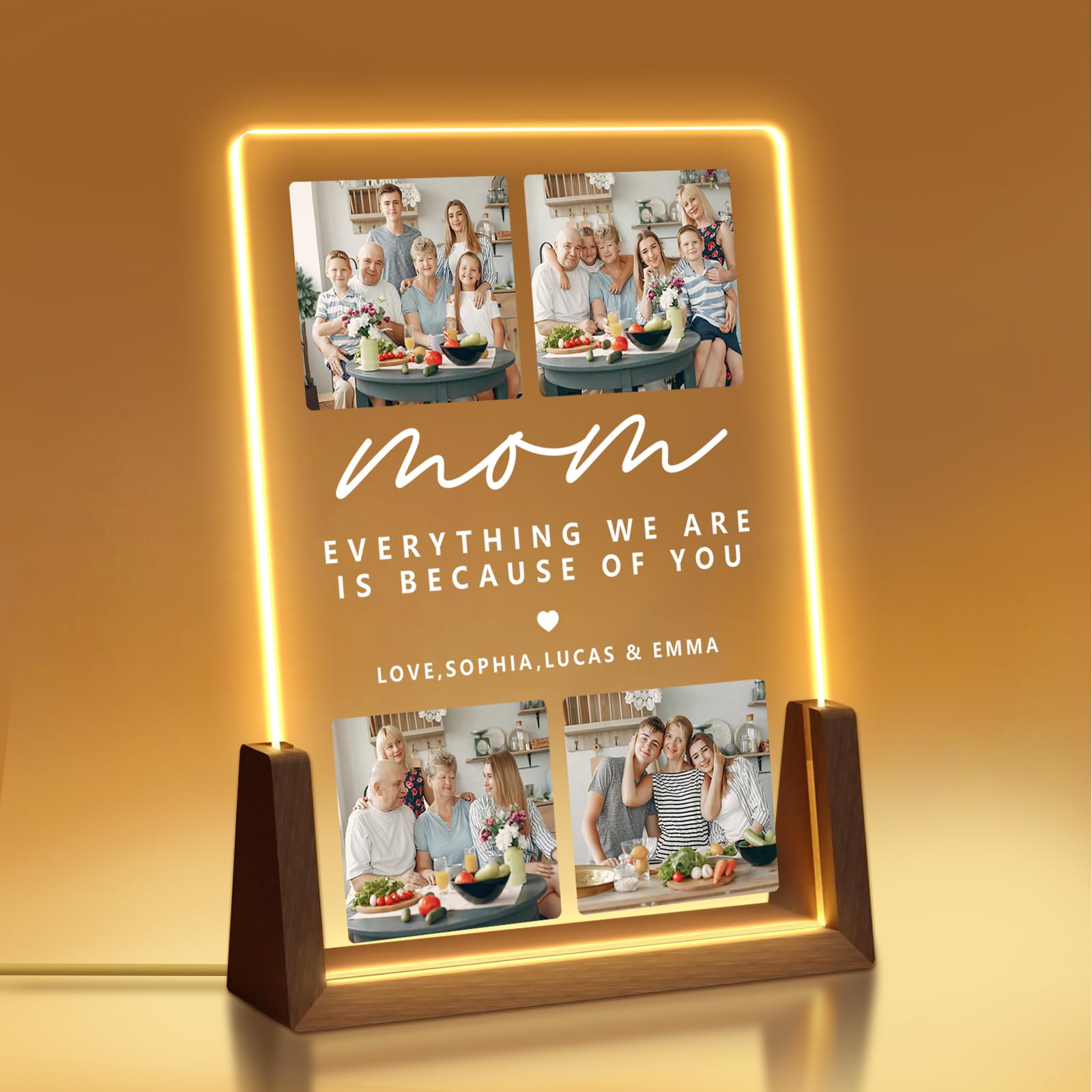 Dyoart Personalized Mom Gifts Light Up Picture Frame LED Night Light Custom Acrylic Plaque with Photo Mothers Day