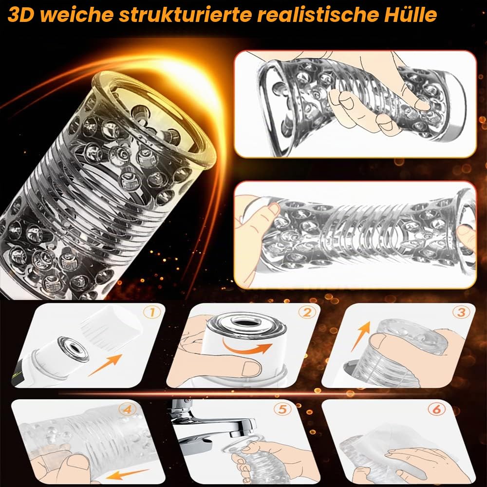 Elektrischer Masturbator Mann Handfrei Cup mit 7 Modi Teleskopfunktion und Rotierende Massagefunktion, Blowjob-Taschenmuschi Pennis Male Masturbator Sexspielzeug mit Strukturierter Hülle