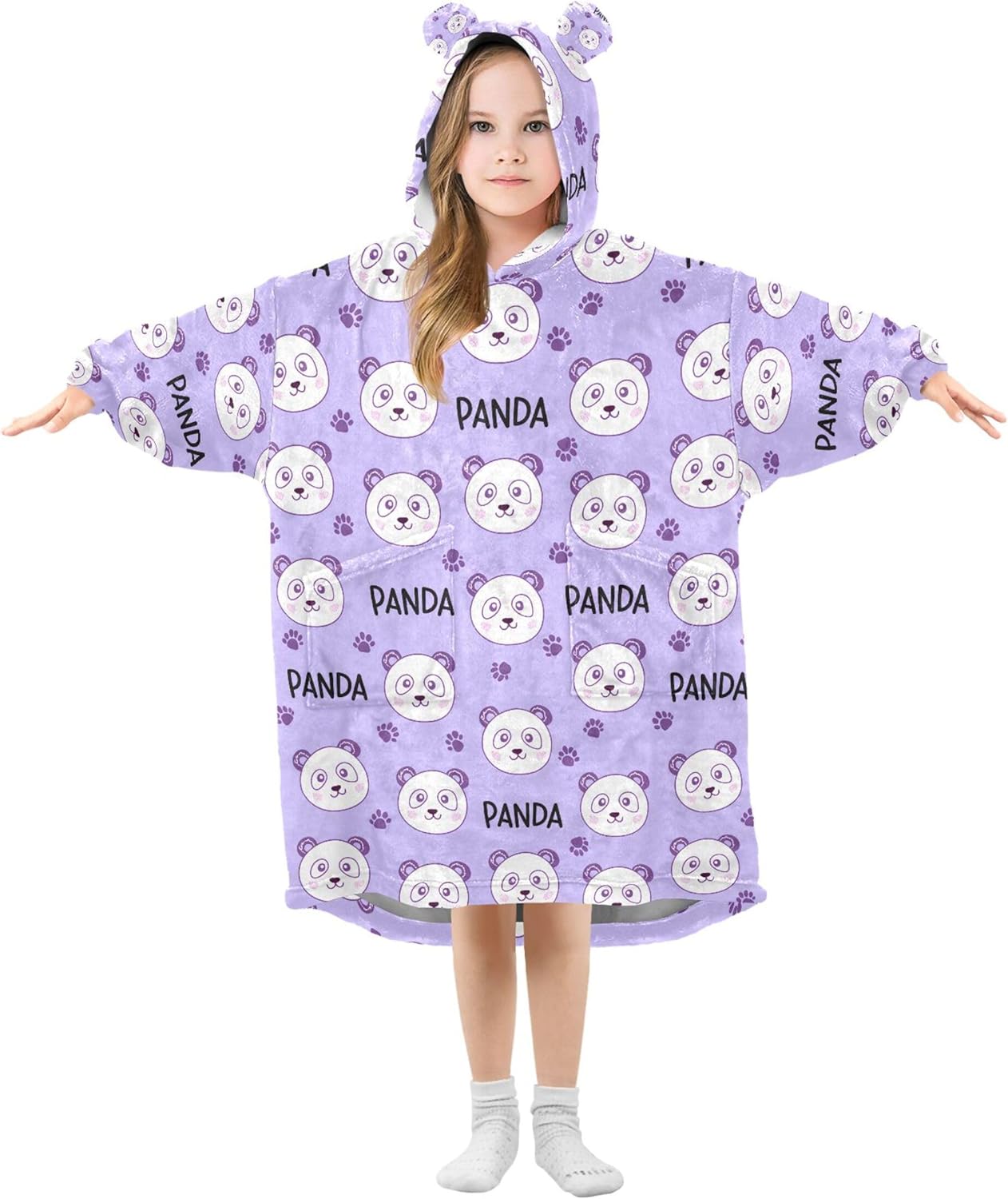 Cute Panda Kids Wearable Blanket Hoodie with Pocket and Sleeves for Toddlers, Cute Hoodies Girls Boys B0404186
