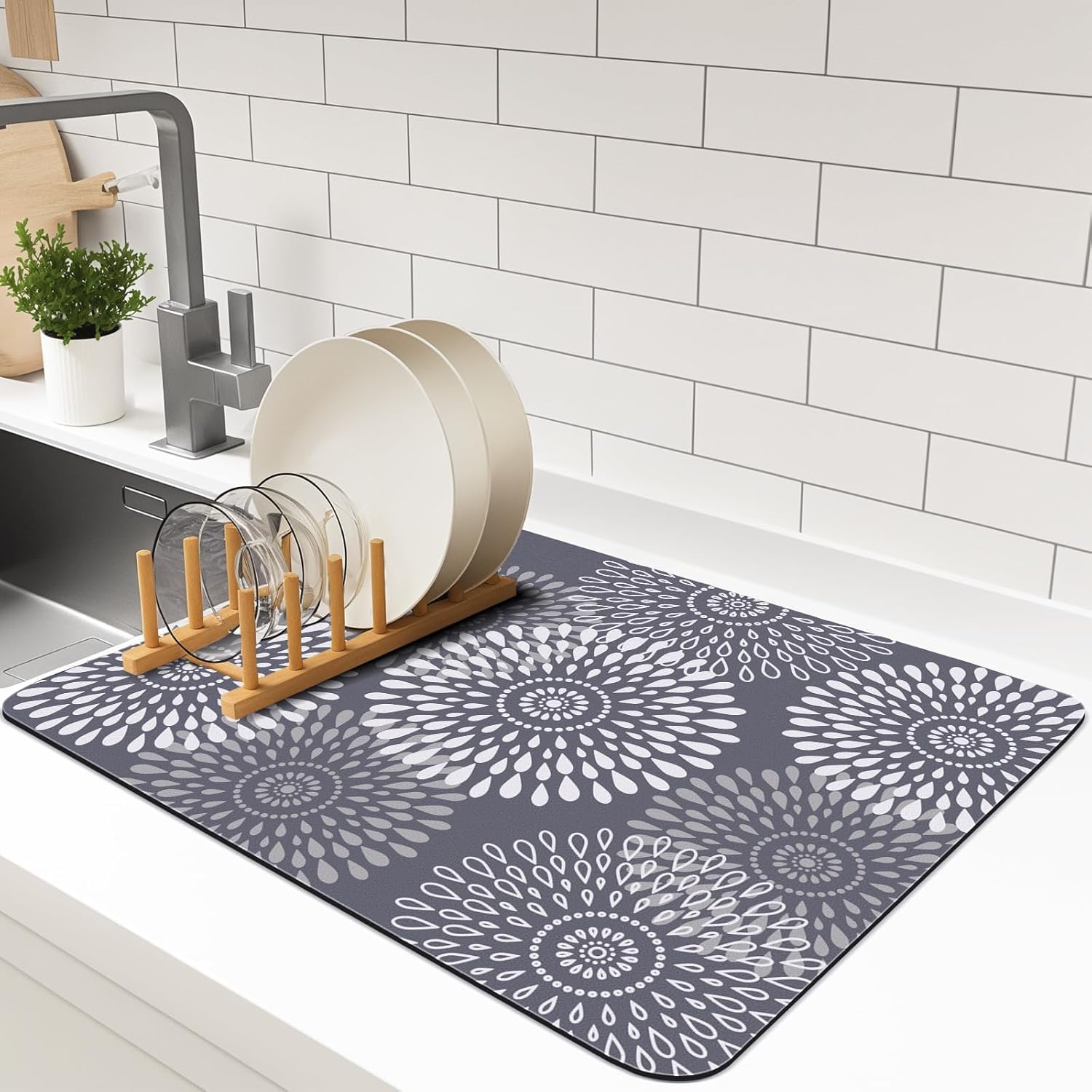HomeCloud Dish Drying Mat for Kitchen Counter Hide Stain Super Absorbent, Non-Slip, Heat-Resistant, Great for Dishes,Rack Pad, Kitchen Counter, Coffee Maker, Coffee Item (Drop_Grey, 50x40cm)-image-12