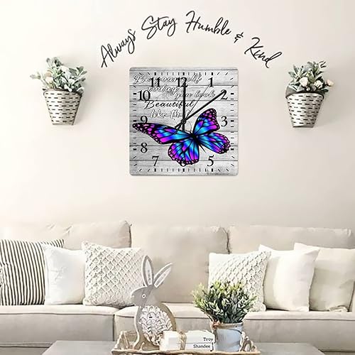 Miniatura 5 de Reloj de pared Be Yourself Today You Look Beautiful Like That de 15 pulgadas, de cuarzo, sin tictac, inspirador mariposa, frase motivacional,