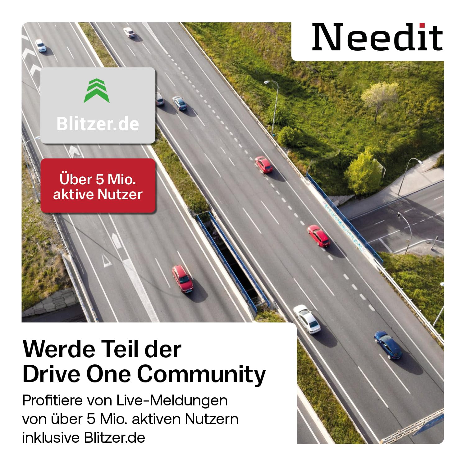 Needit Drive One Avertisseur de radars + Drive One Mount pour smartphones/alarme de circulation – Le duo parfait pour vos accessoires de voiture – 1 kit