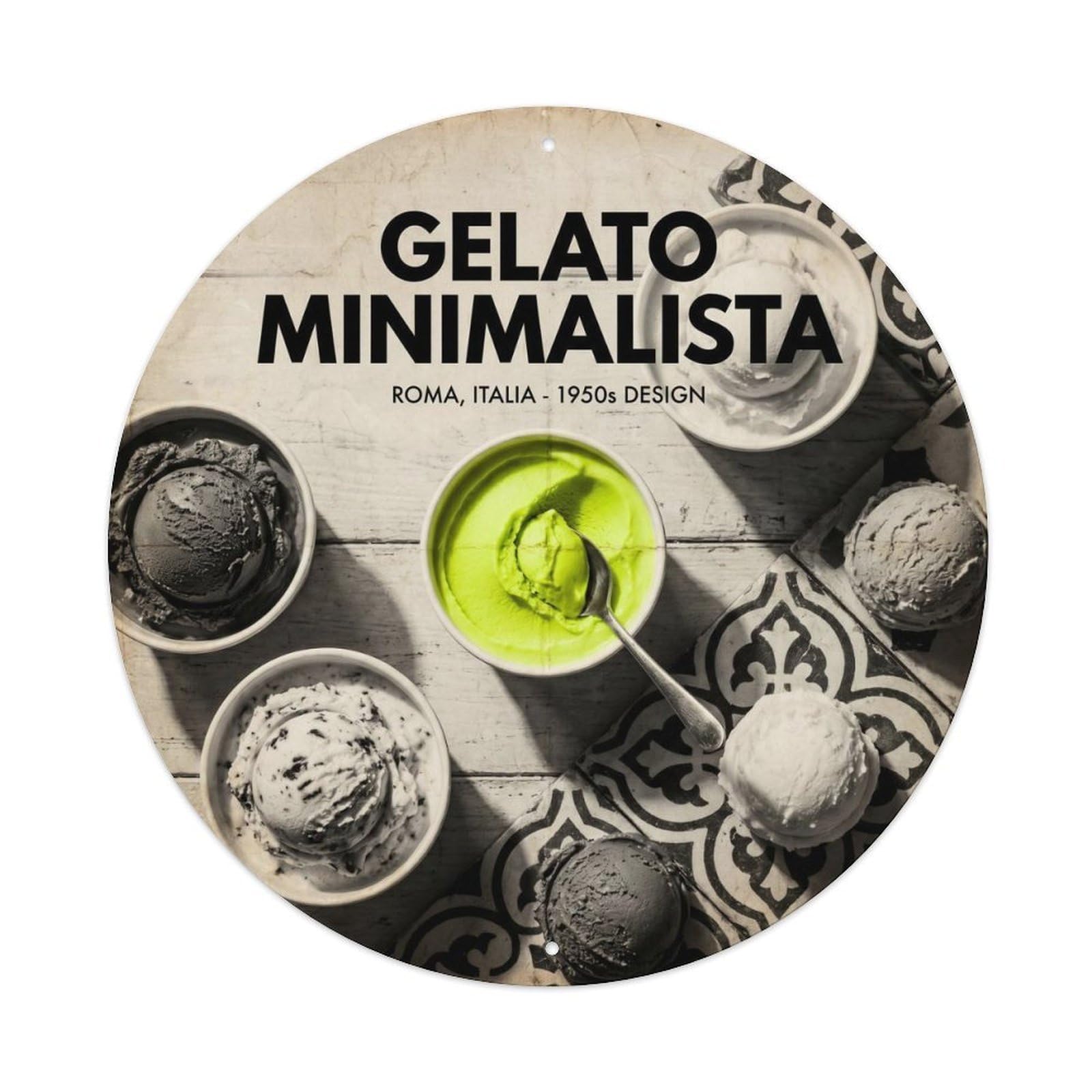 Gelato Cone Monochrome Cafe Food Culture Metal Tin Sign