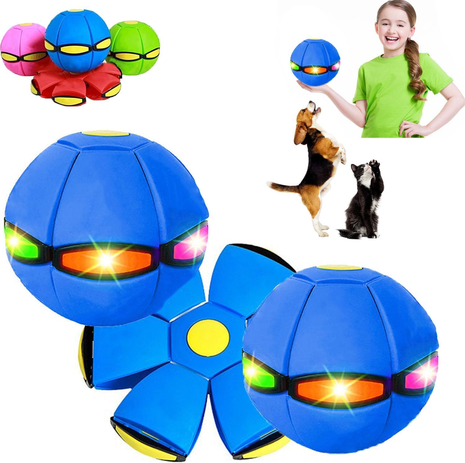 Genérico Pelota Saltarina para Niños, Gracioso Metaball Mágico, Platillo Volador Magic Metaball con 6 Luces, Children's Bouncing Ball para Interacción Entre Padres E Hijos, (Blue)