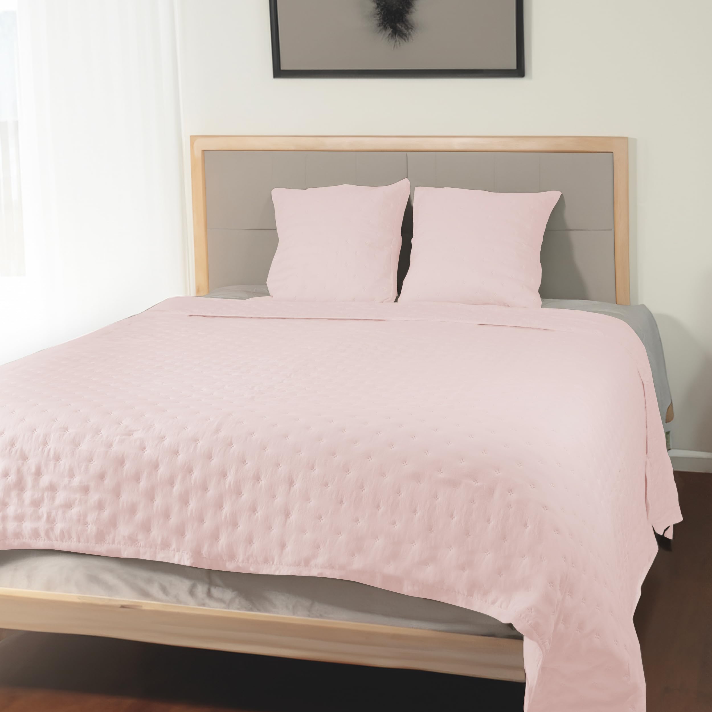 BESCH Colcha Monet Fina Reversible para Primavera, Verano 100% Microfibra Multiuso - Cubrecama Extra Suave Incluye 2 Fundas de Cojín 50x50cm | Cama 140/150/160-250x250cm Rosa