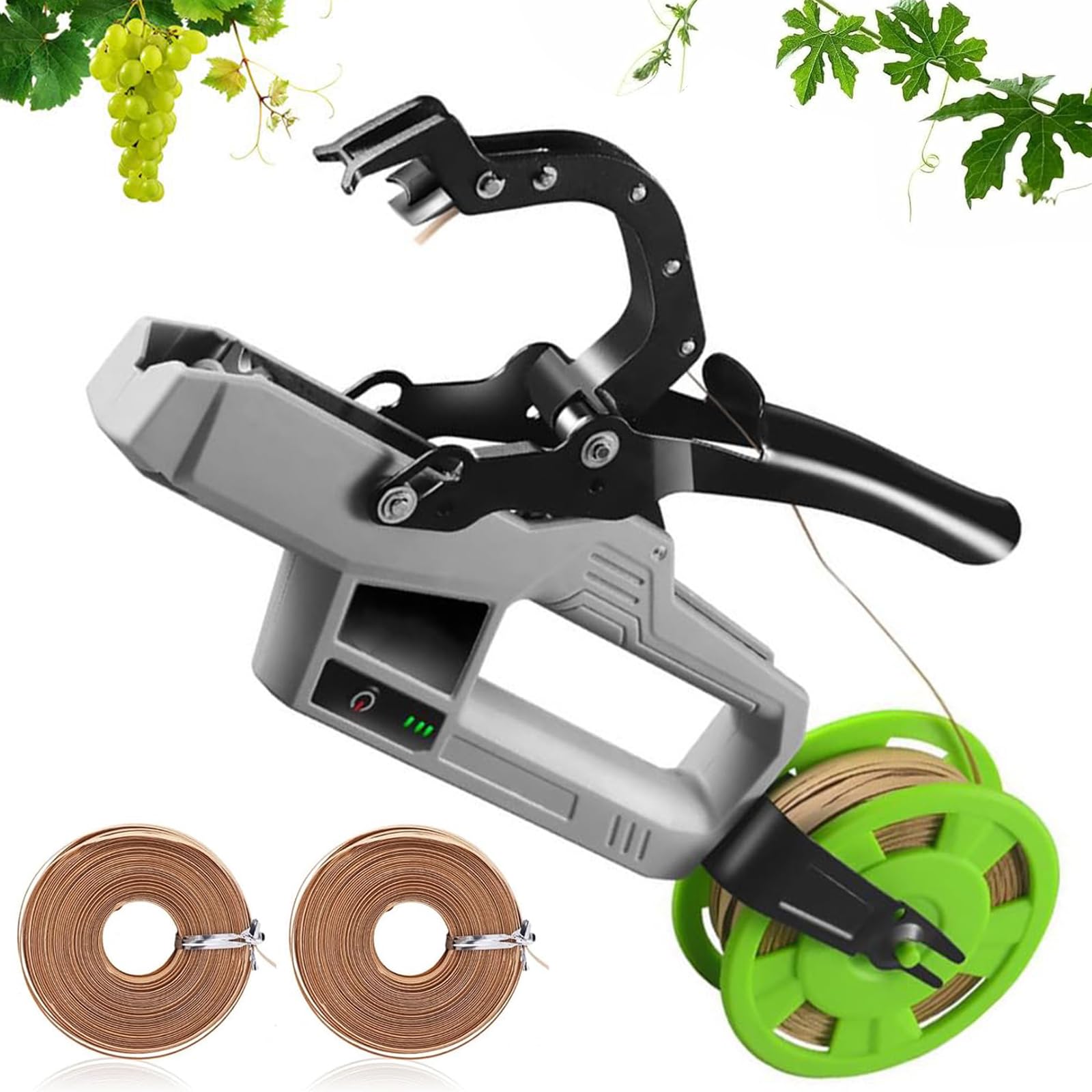 Legatrice per piante senza fili, legatrice per piante da giardino, con 2 rotoli di filo, 6000 fascette per carica, capacità 45 mm, strumento professionale per legare vigneti, uva, pomodori