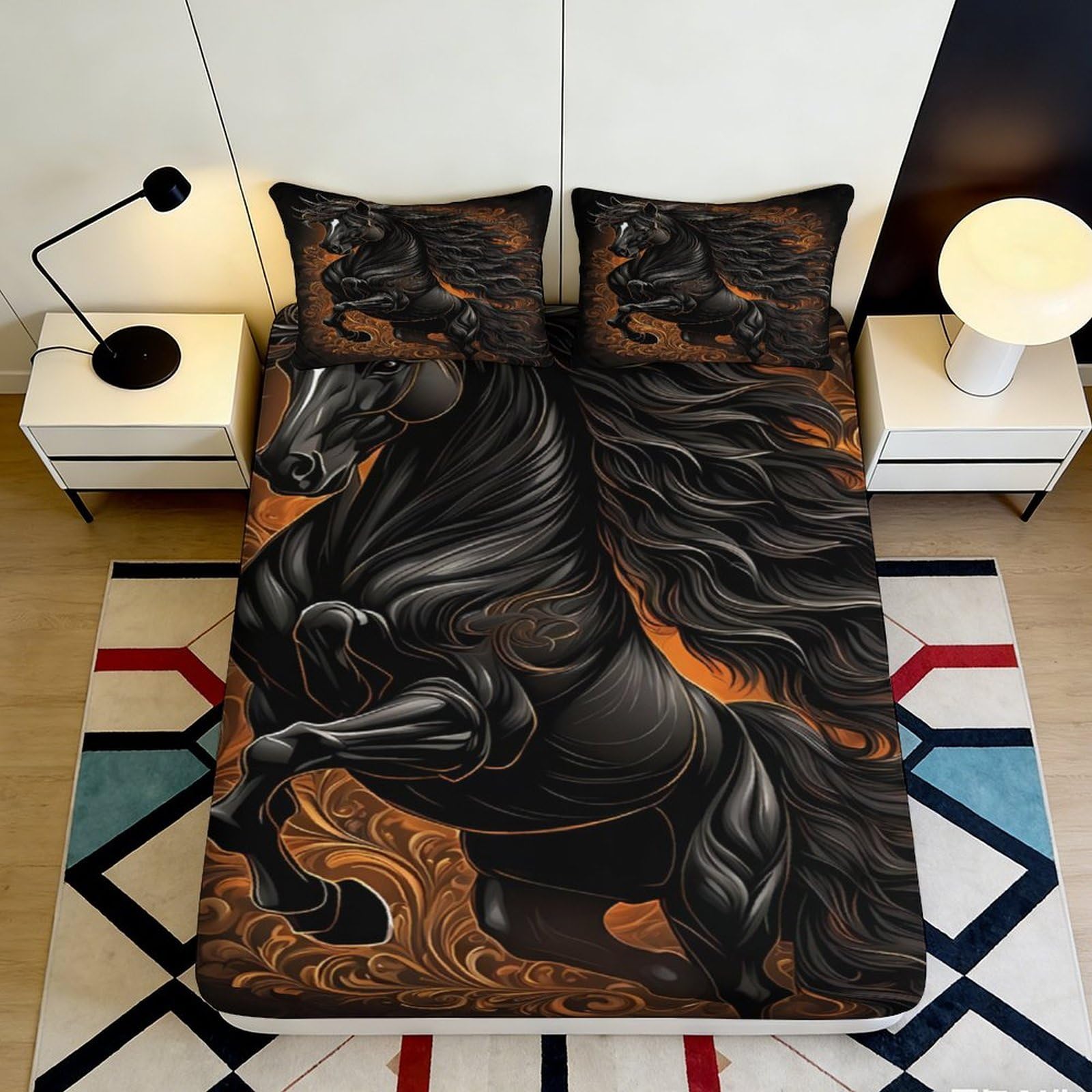 3D Printed Forest Moose Fitted Sheet Microfiber Deep Pocket Bedroom Bedding Set Antlers Mattress Fitted Cover Non-Slip Washable 90x200x25cm