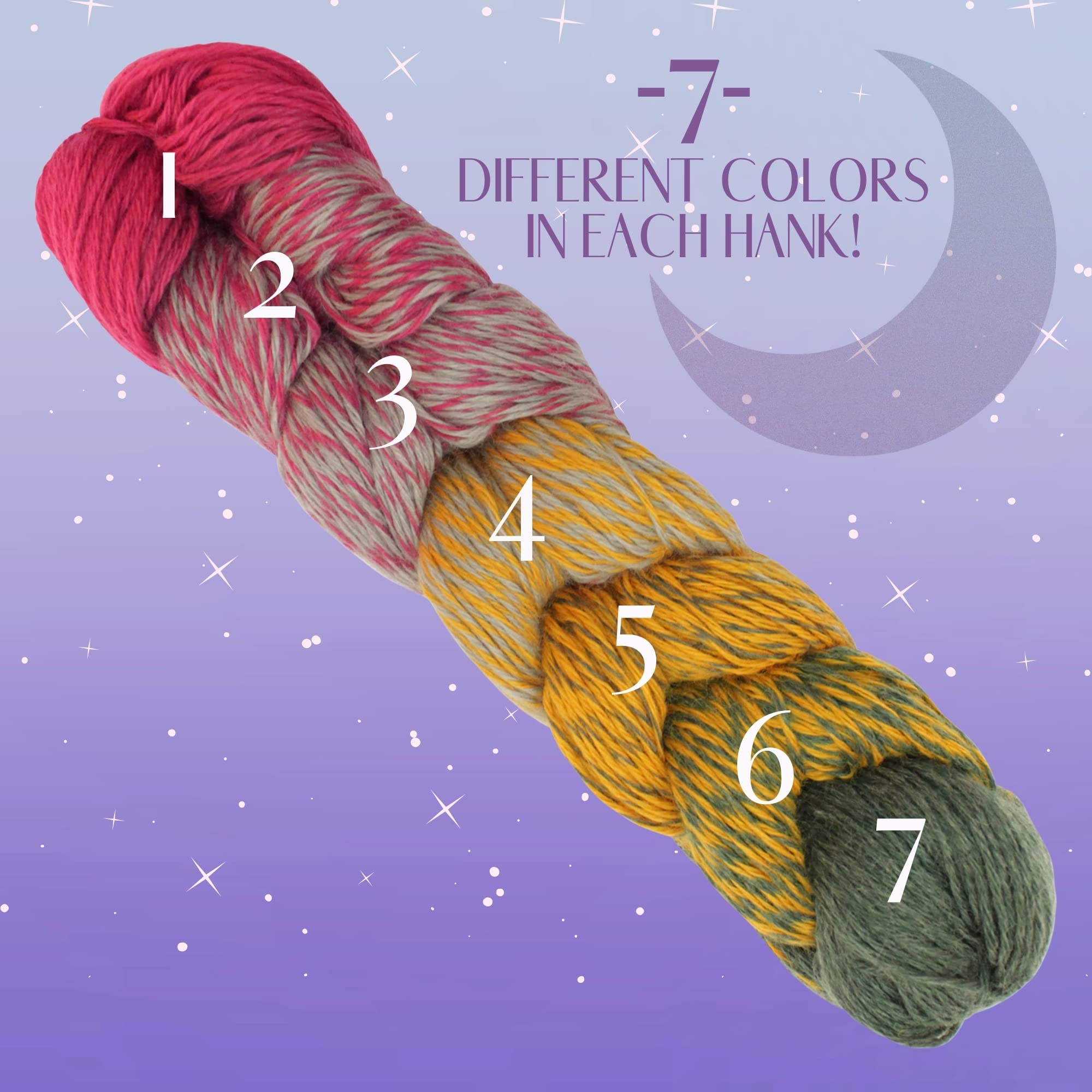 JubileeYarn Moonlight Medley - Ovillo de lana merina/acrílico Hank Ombré DK, 2 madejas