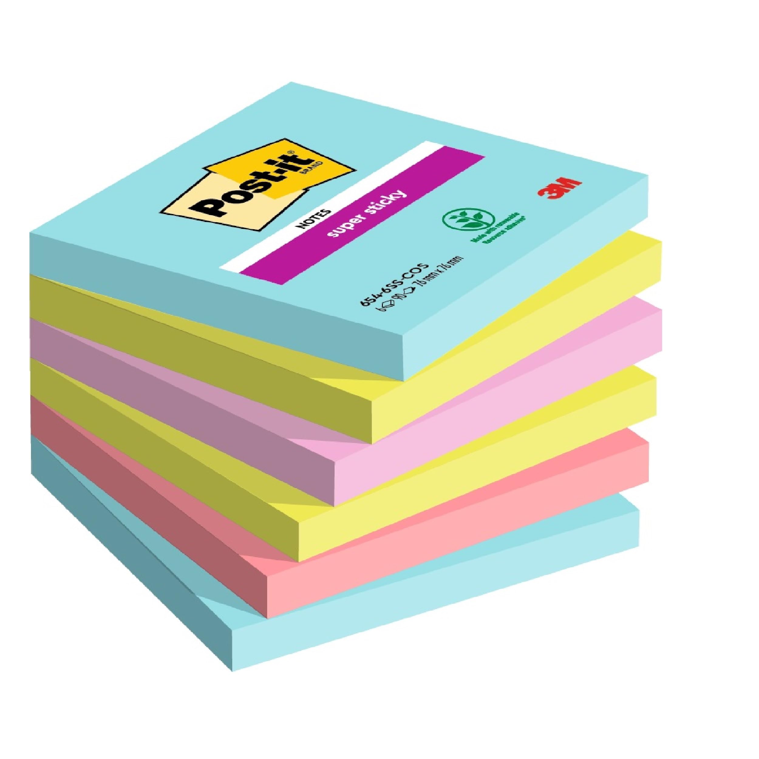 Post-It Notas Super Sticky Colección Cosmic, Paquete de 6 Blocs de Notas, 90 Hojas por Bloc, 76 mm x 76 mm, - Para Listas de Tareas y Recordatorios