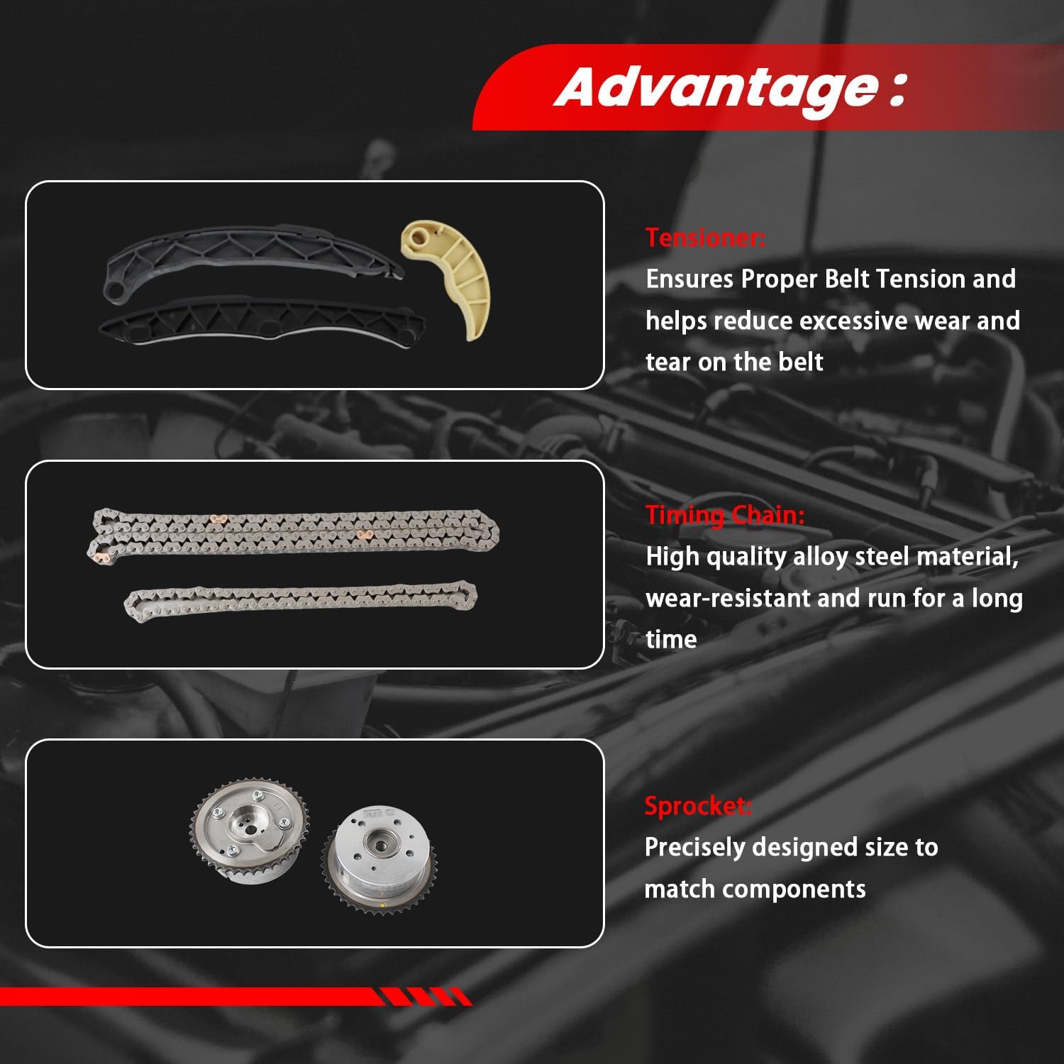 24321-2G111 Timing Chain Kit with Oil Pump Gear Kit & Intake & Exhaust VVT Gear for Sonata 2010-2014, for Optima 2011-2014 G4KH G4KC 2.4L Engine Replace # 243502G750, 244312G101, 231212G551