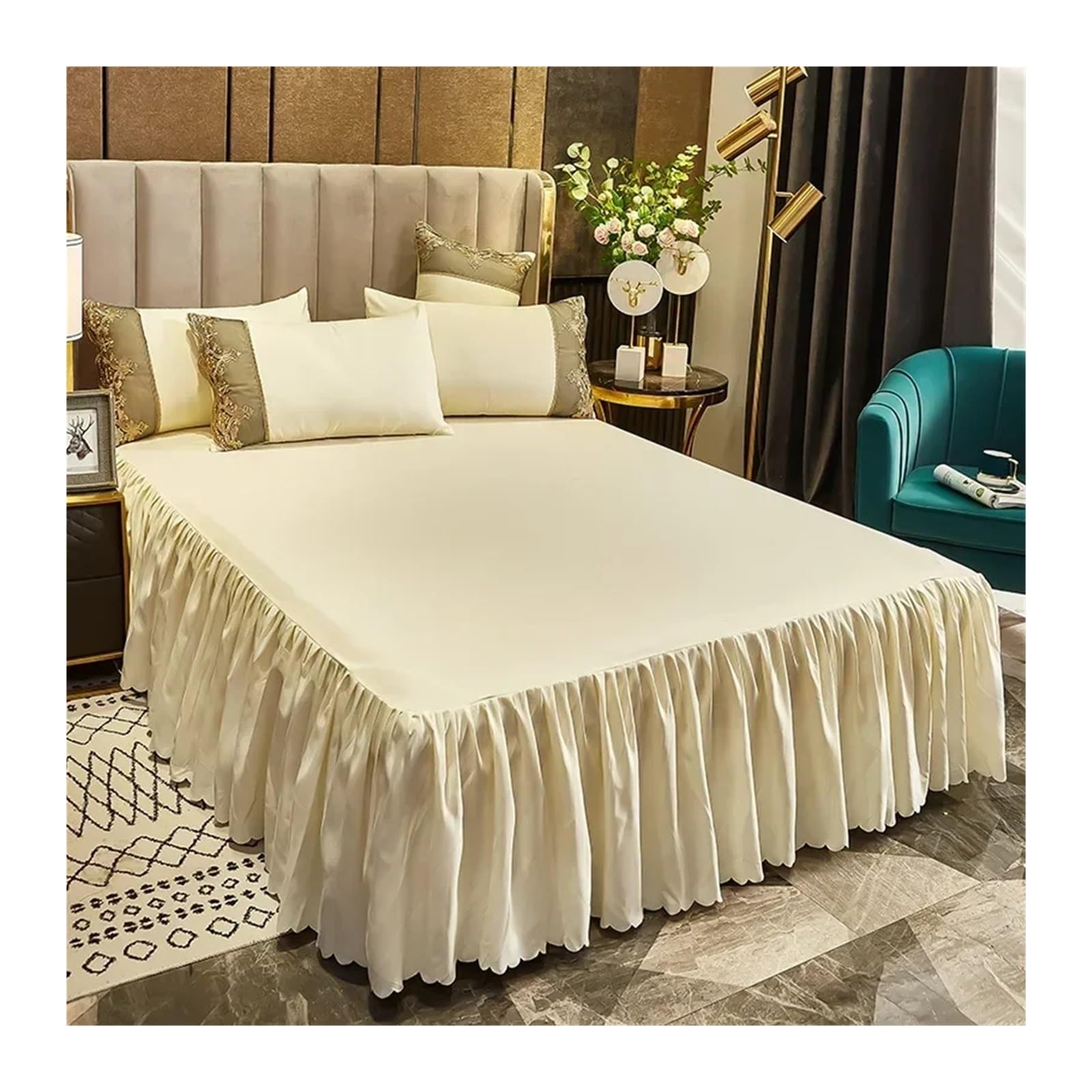 EJvkrbtx Ruffle Wrap Bedspread Multicolor Multiple Sizes(Beige,1PC 200cmx220cm)