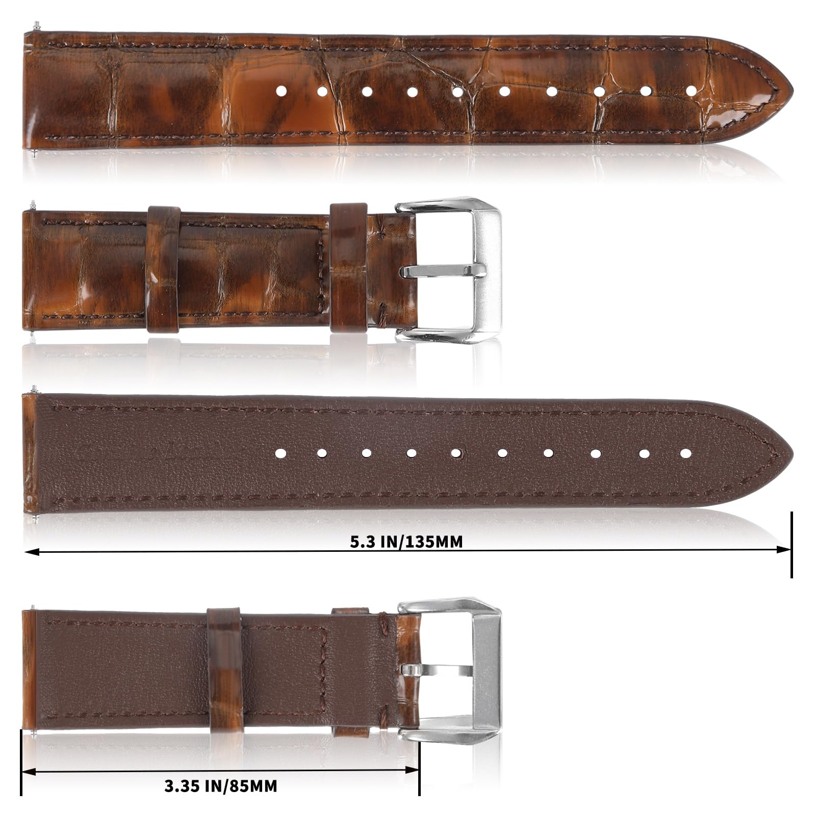 XL Genuine Leather Watch Band 22mm Watch Straps-Extra Long Adjustable Replacement Straps Compatible with Samsung/Timex/Fossil/Garmin Watches (Brown)
