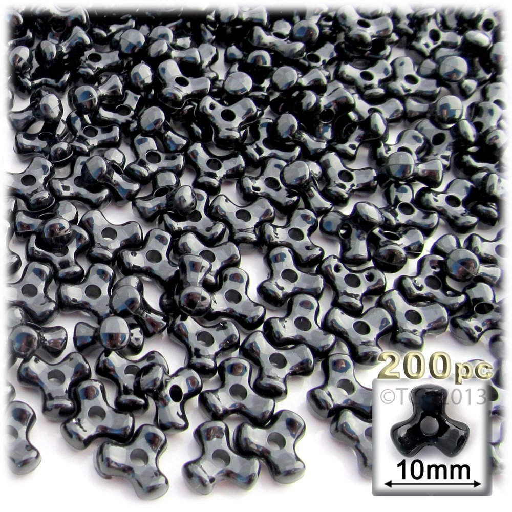 The Crafts Outlet 200pc Plastic, Opaque, Tri Beads, 10mm, Black