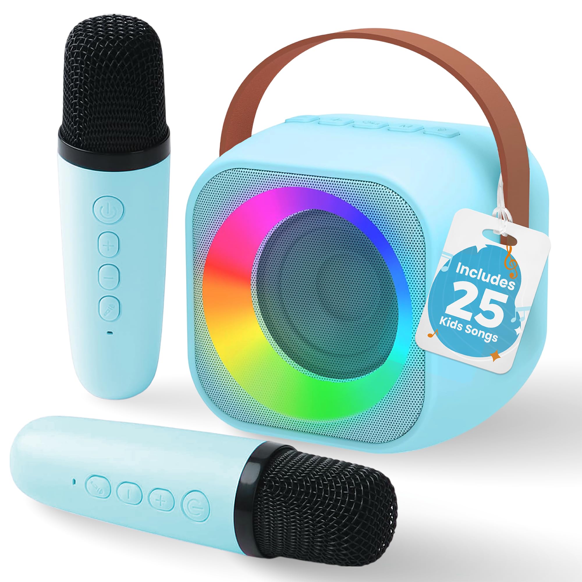 Two3Sevens Mini Karaoke Machine for Kids, Includes 25 Kids Songs, Bluetooth Speaker 2 Microphones, Birthday Gifts Toys Age 2, 3, 4, 5, 6, 7, 8, 9, 10+ Year Old Girls, Boys, & Toddlers