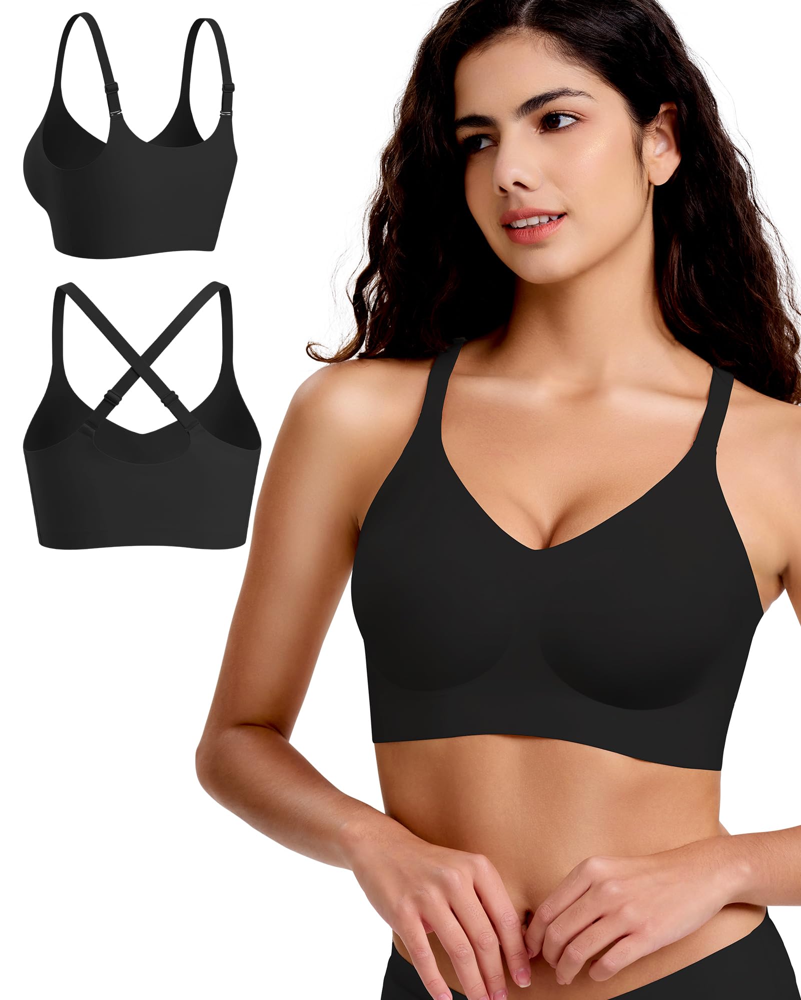 Vinfact Pull-on Bügelloser BH Damen ohne Bügel ohne Rückenschließe | Nahtloser BH Damen ohne Bügel Pull-on BH ohne Rückenschließe Push Up Seitenträger BH Bequem T Shirt Schlaf BH