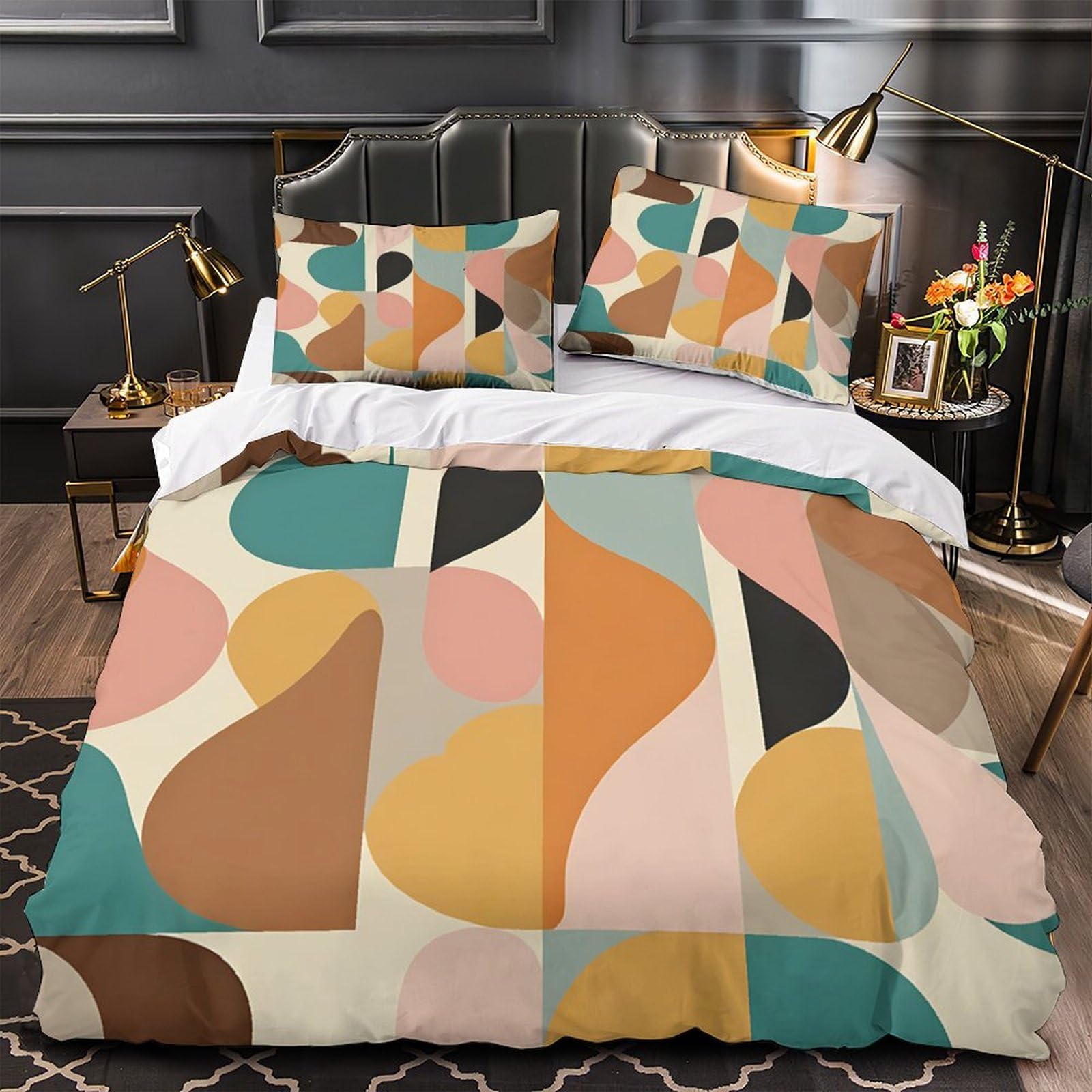 Housse de couette 135x200cm microfibre à motif abstrait 3D pour lit une place enfant et adulte
