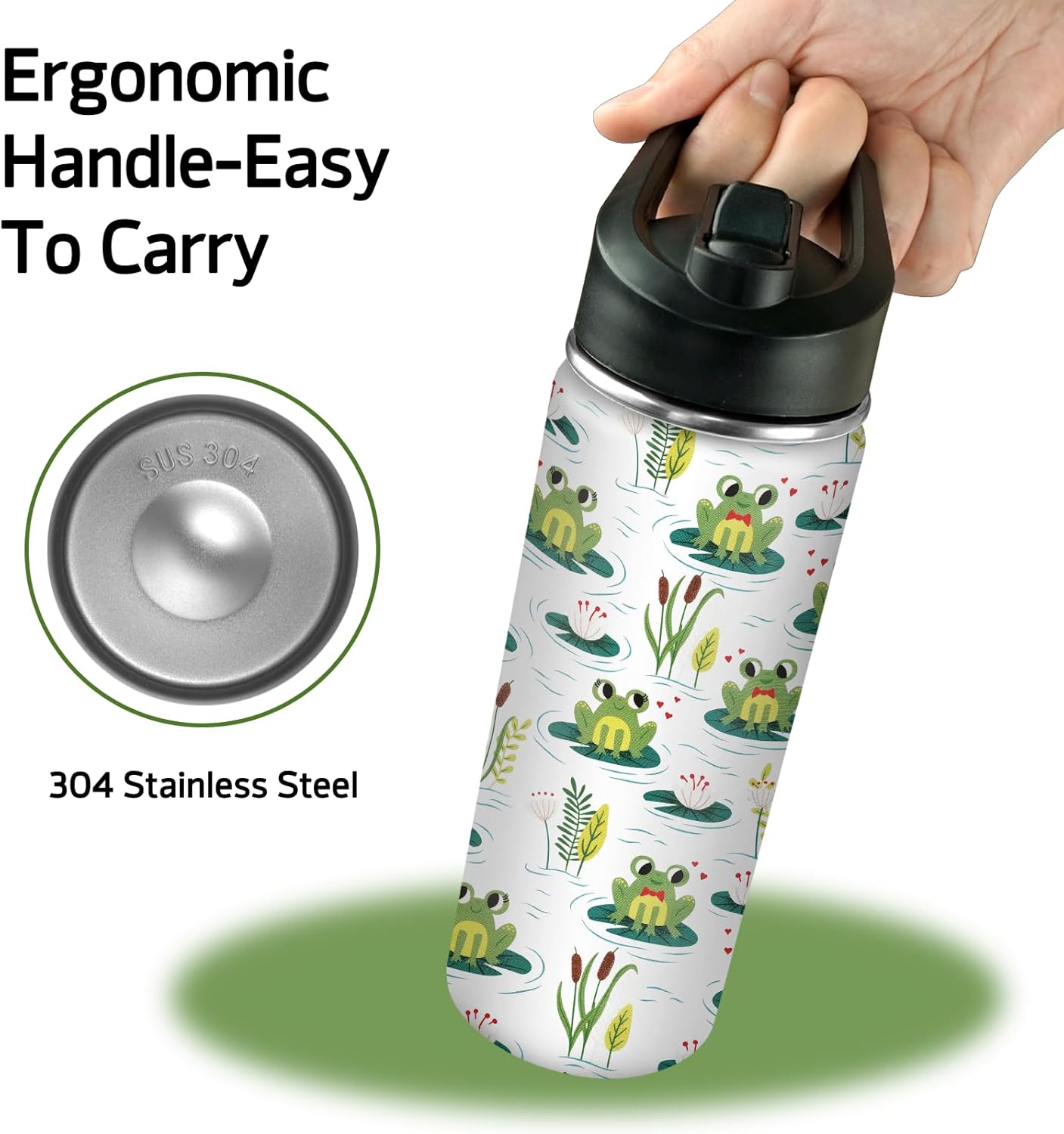 Frog Water Bottles with Straw, 18 Oz Insulated Stainless Steel Tumbler Cup Mug Frog Gifts for Women Girls Frog Lovers - Image 3