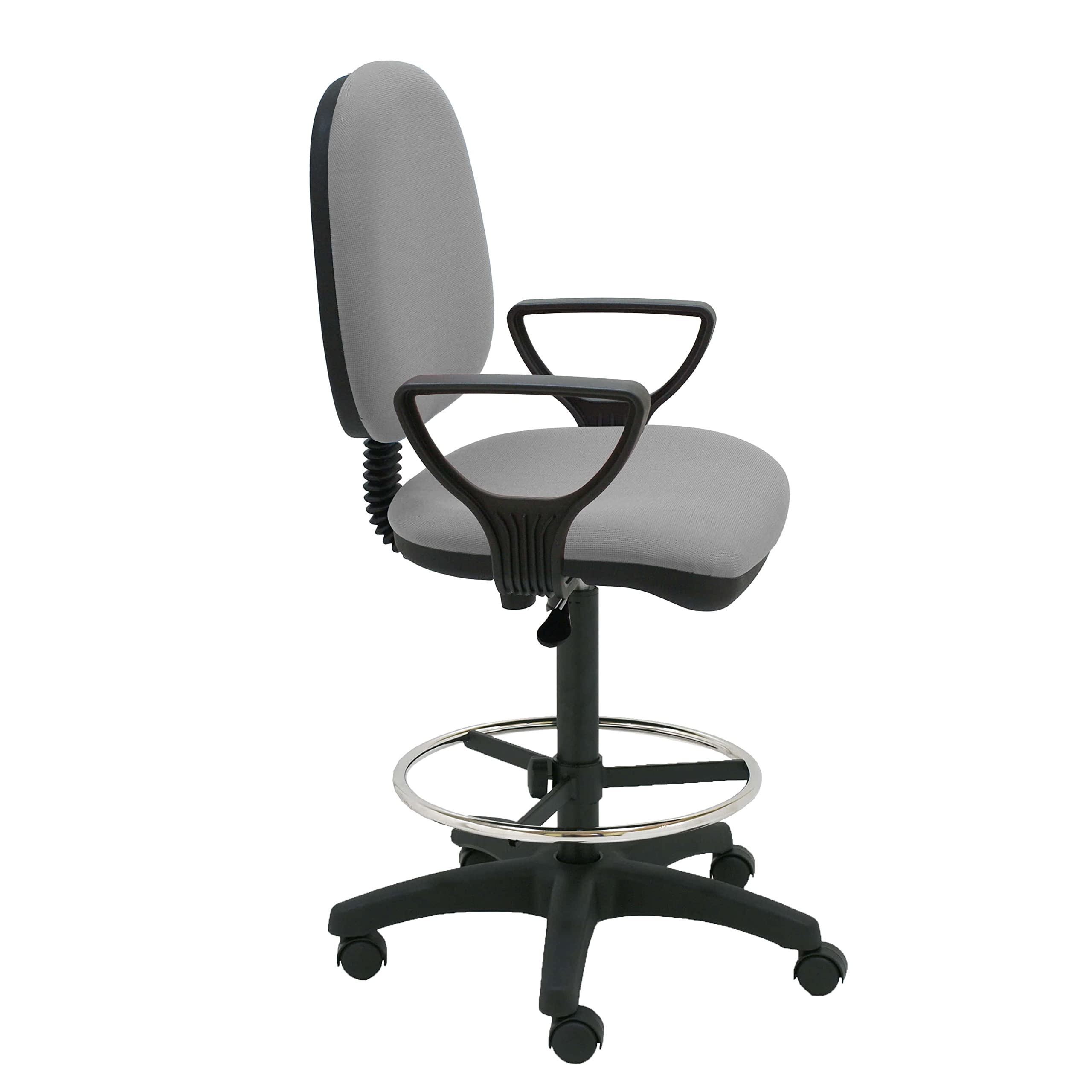 La Silla de Claudia- Taburete Giratorio Oficina ergonómico Milano, con reposabrazos, Asiento Regulable en Altura y Profundidad, aro reposapiés Cromado Regulable, con Ruedas (Gray)