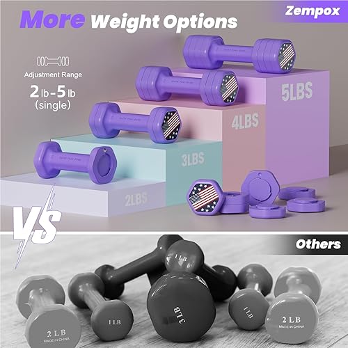 Miniatura 3 de Zempox Adjustable Dumbbell Set of 2, 4 in 1 Hand Weights for Women at Home, 5 lb Weights Dumbbells set of 2, Each 2lb 3lb 4lb 5lb with TPU Soft