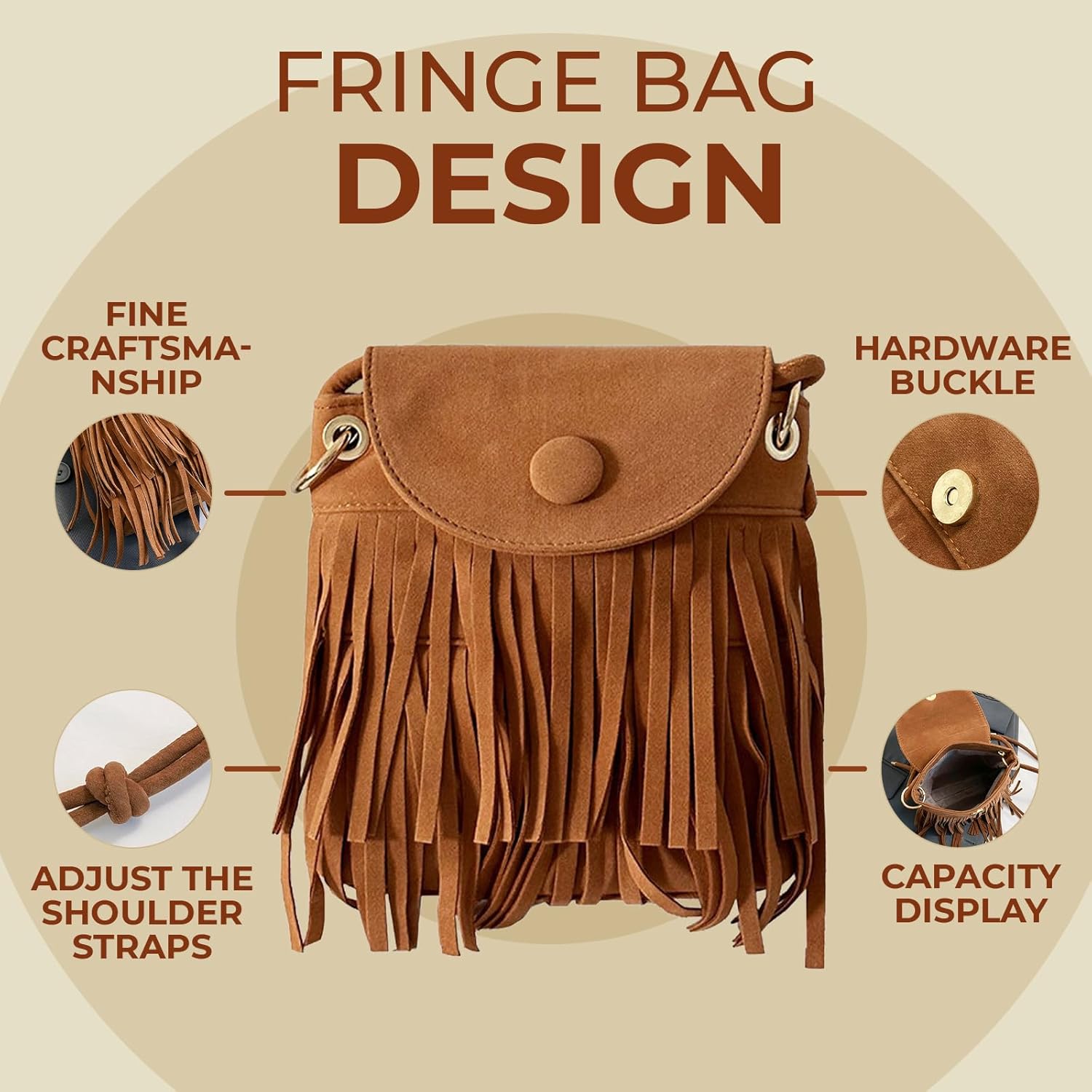 70s Outfit Women's Set with Fringe Shoulder Bag, Sunglasses and Earrings, Boho Clothing Women's Accessories, Cowgirl Outfit for Festival, Carnival, Hippie Clothing Women